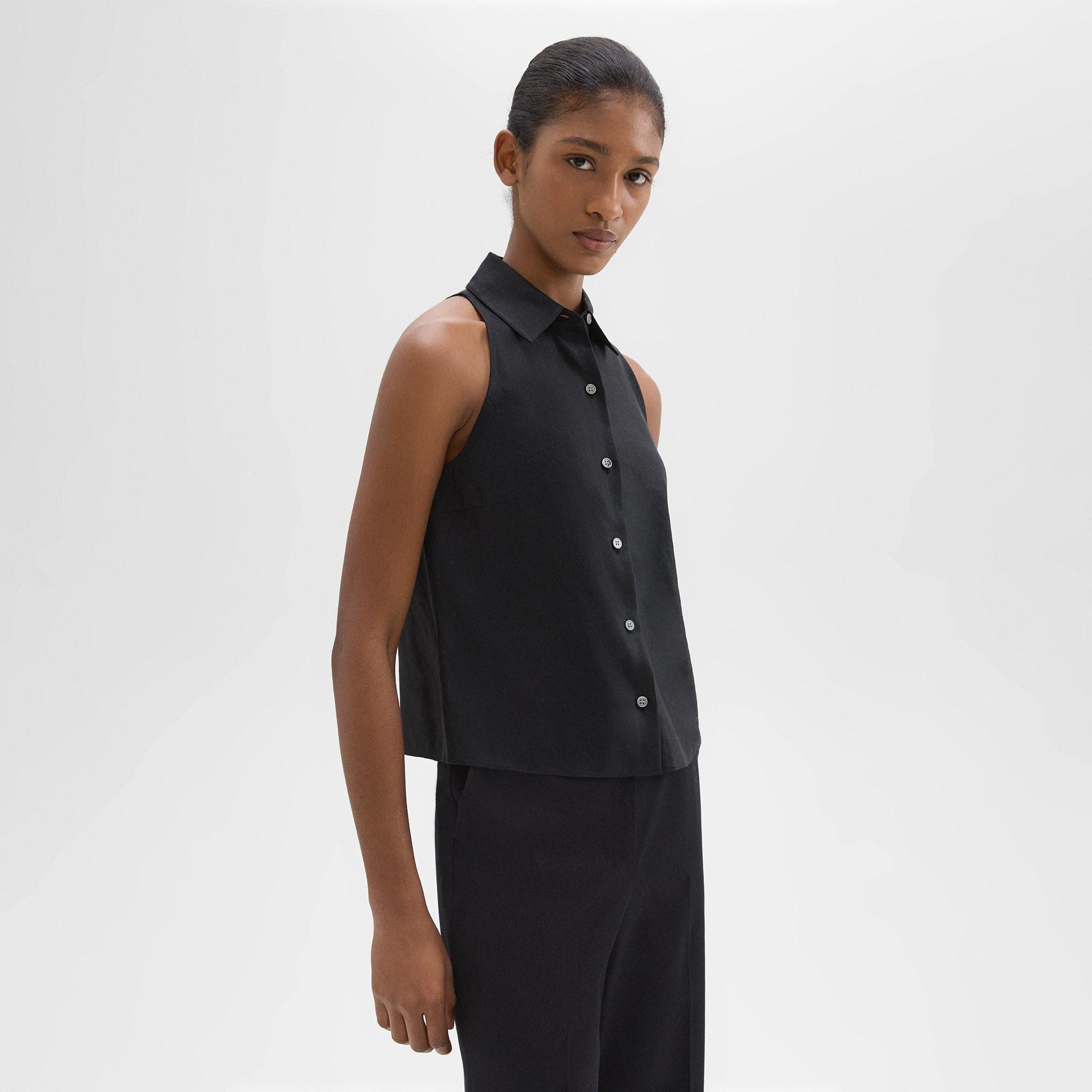 Halter Neck Shirt in Linen-Viscose