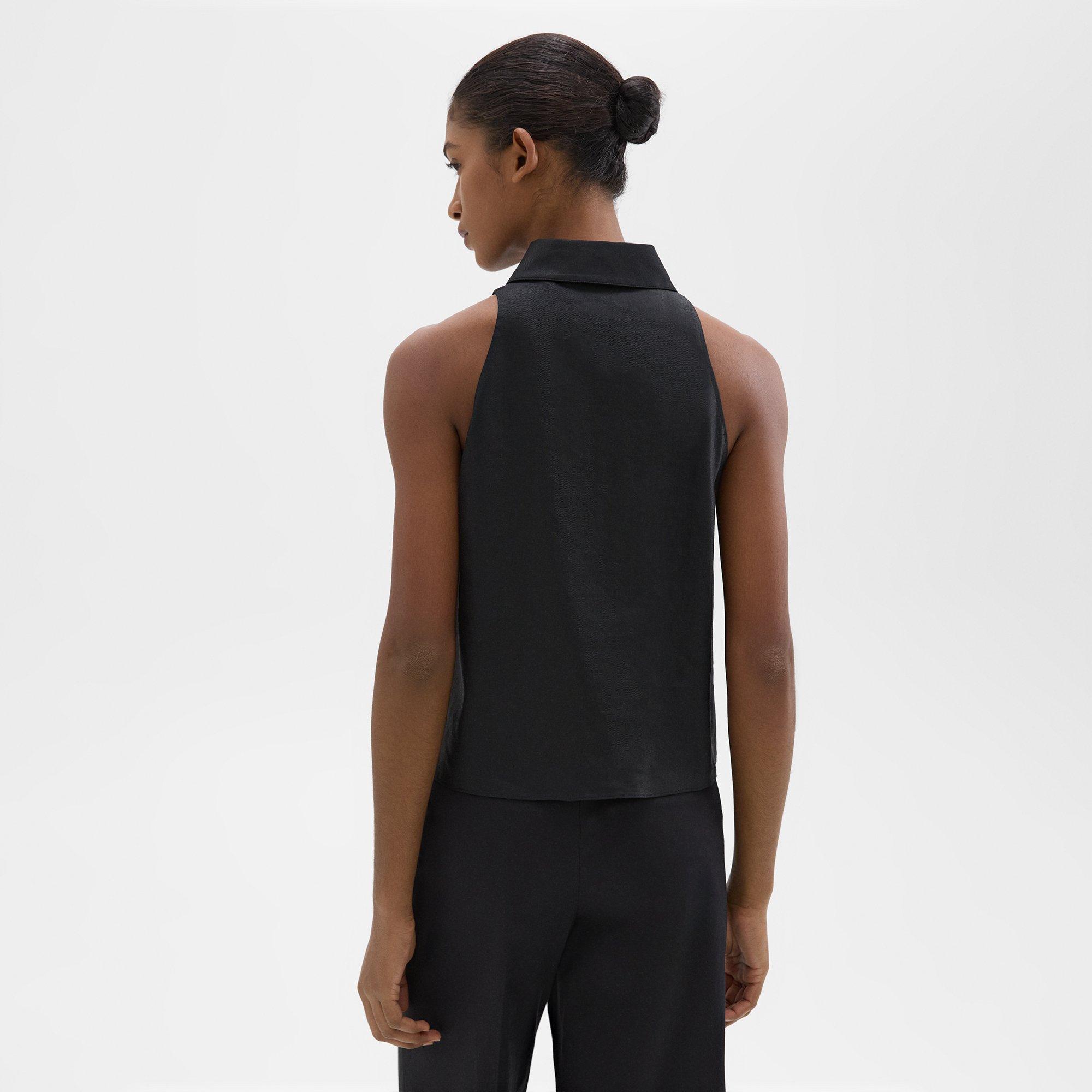 Halter Neck Shirt in Linen-Viscose