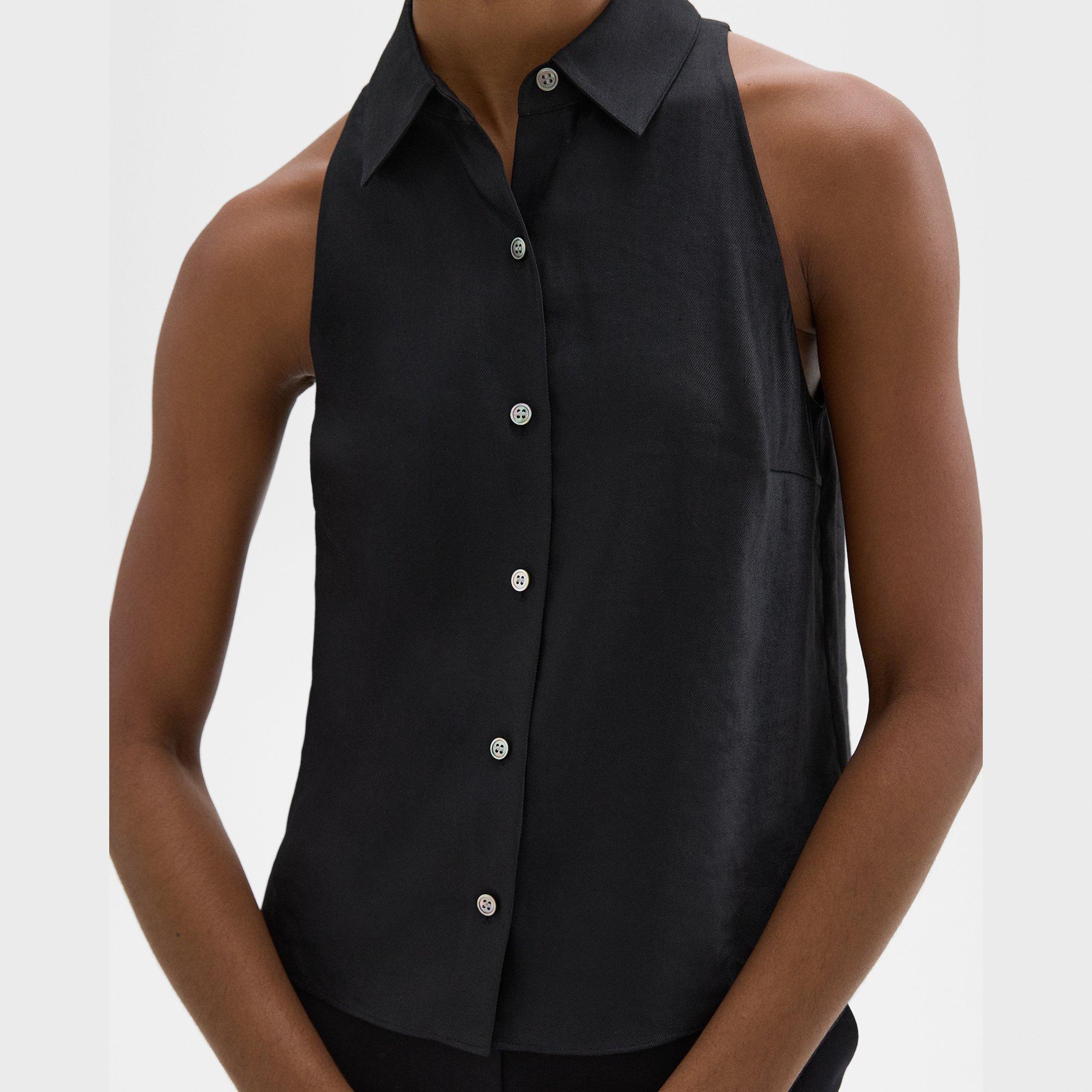 Halter Neck Shirt in Linen-Viscose