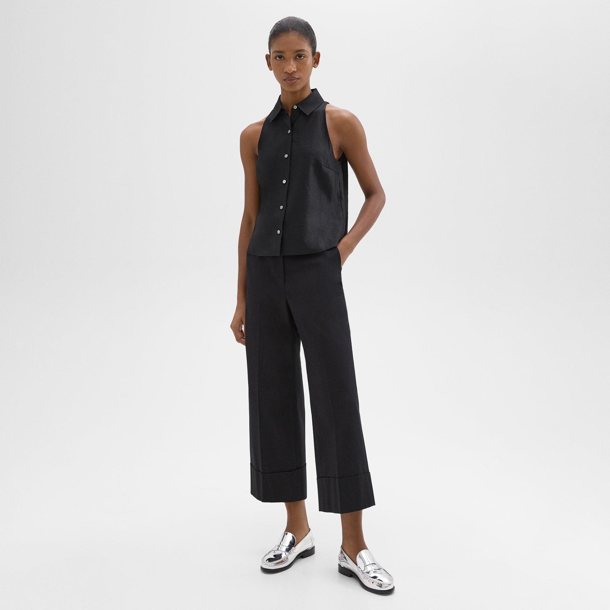 Halter Neck Shirt in Linen-Viscose