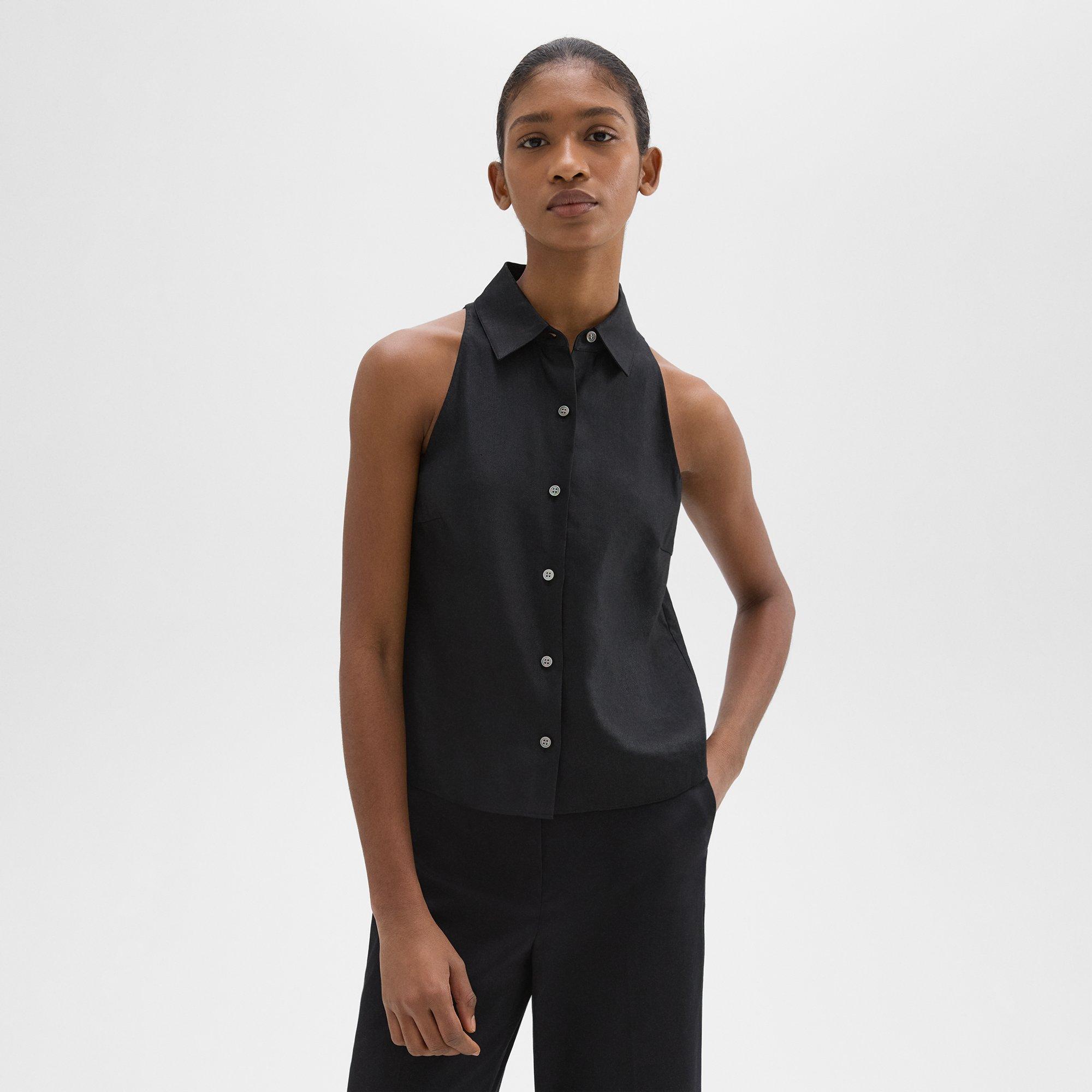 띠어리 Theory Halter Neck Shirt in Linen-Viscose,BLACK