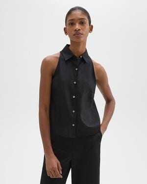 띠어리 Theory Halter Neck Shirt in Linen-Viscose,BLACK
