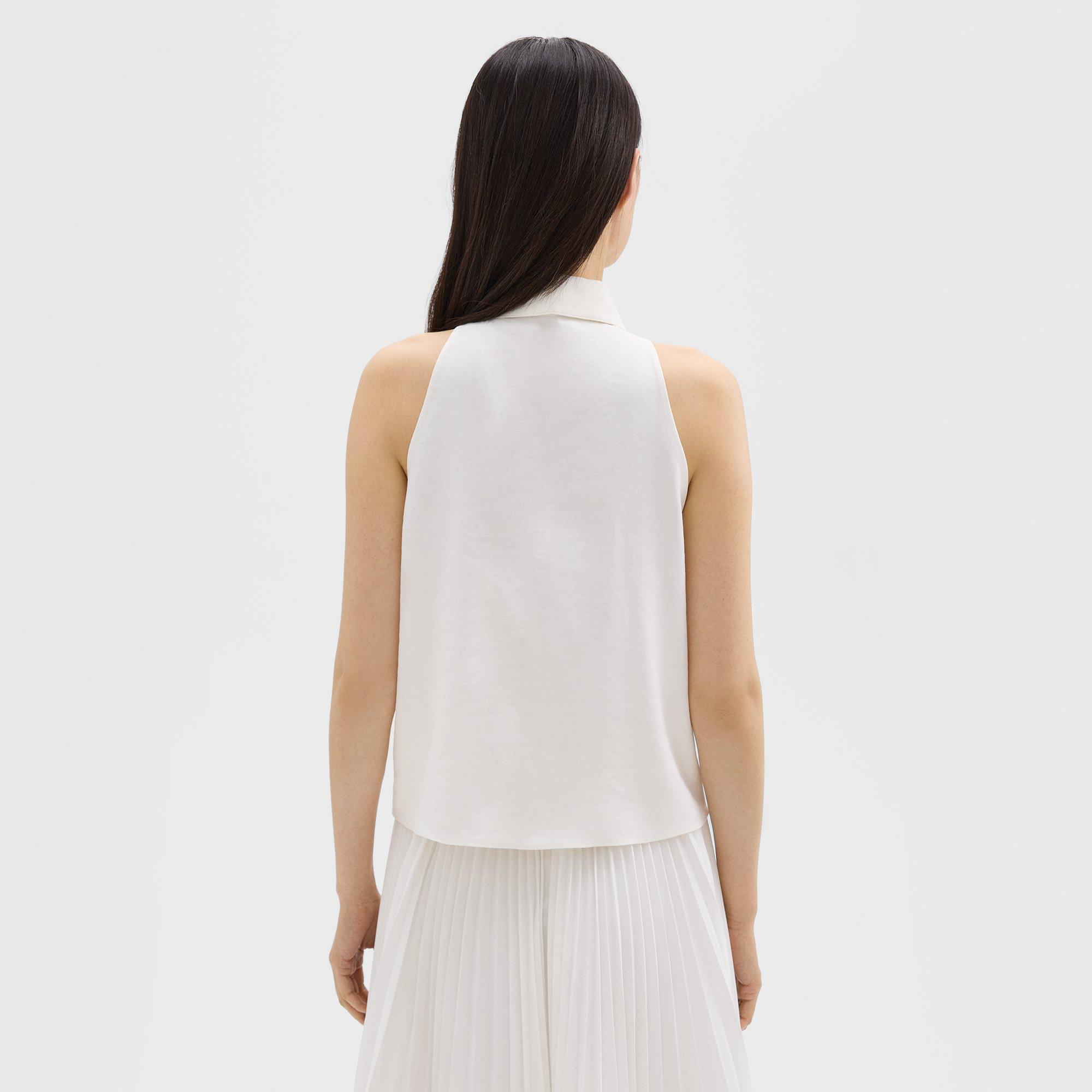 Halter Neck Shirt in Linen-Viscose