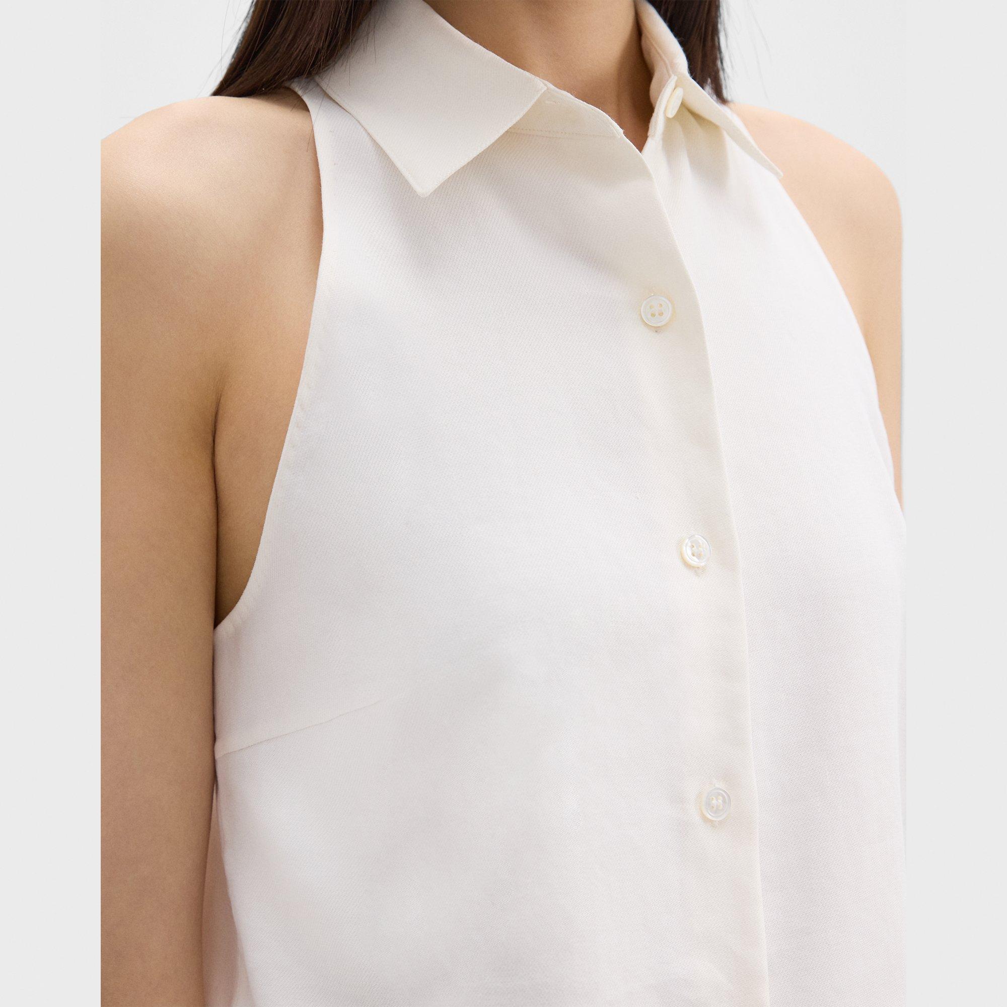 Halter Neck Shirt in Linen-Viscose