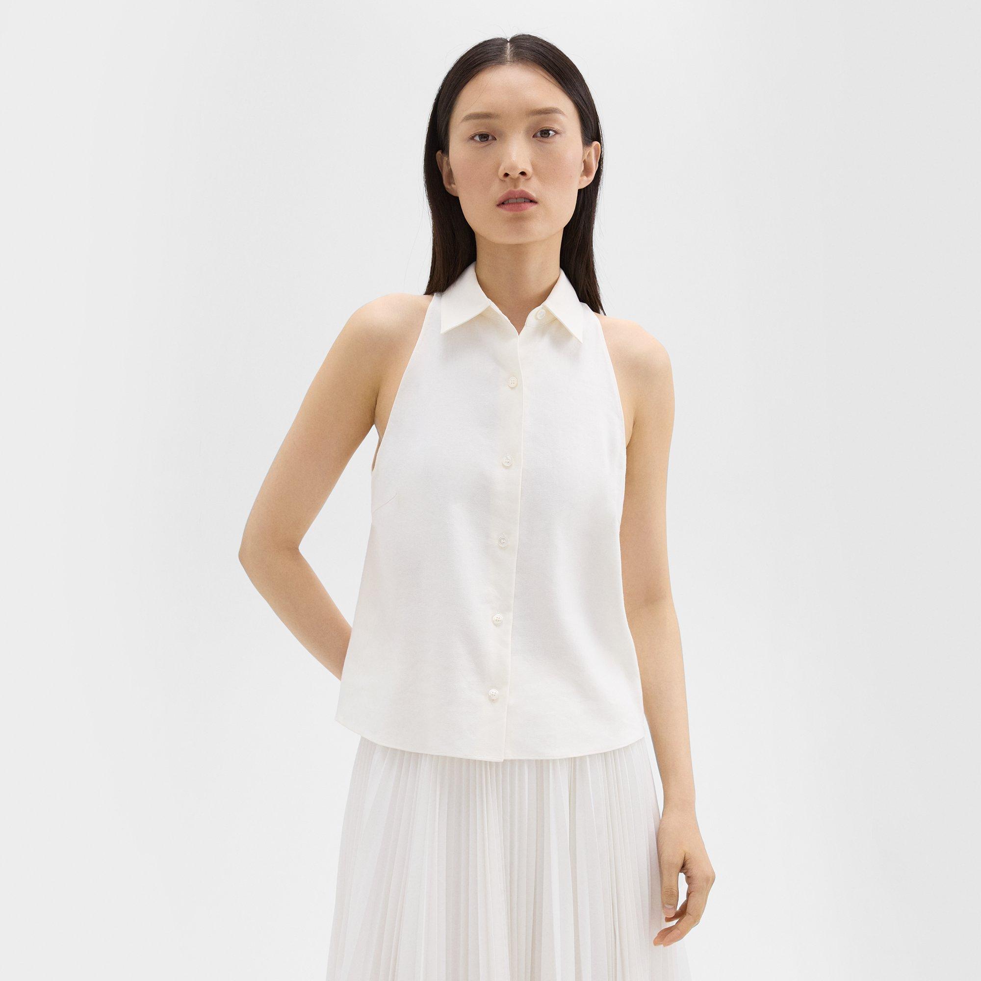 Halter Neck Shirt in Linen-Viscose