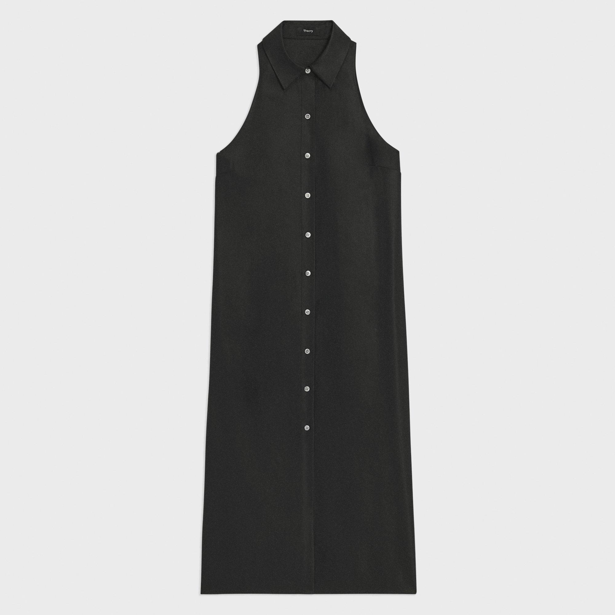 띠어리 Theory Halter Neck Shirt Dress in Linen-Viscose,BLACK