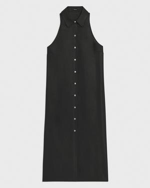 띠어리 Theory Halter Neck Shirt Dress in Linen-Viscose,BLACK