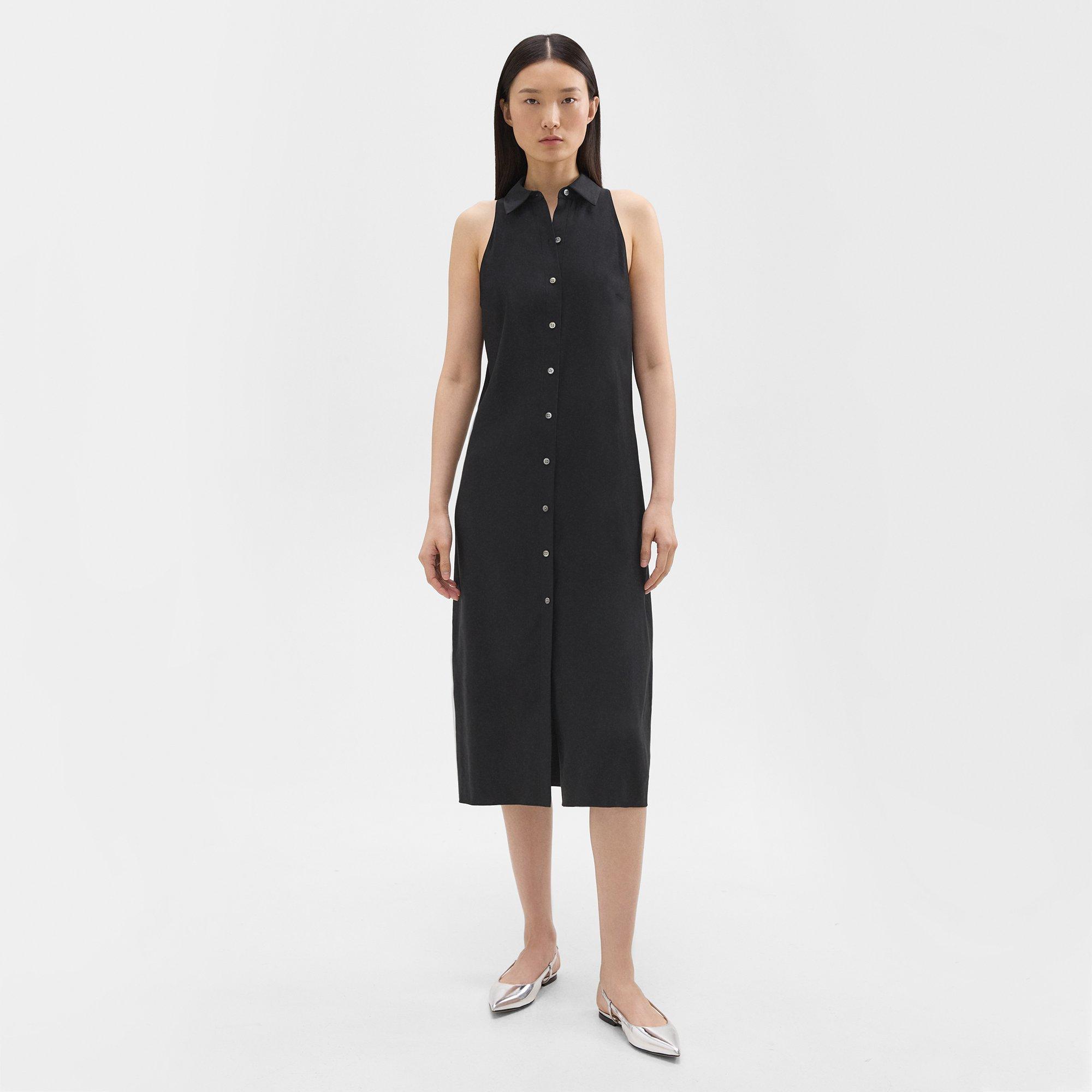 Halter Neck Shirt Dress in Linen-Viscose