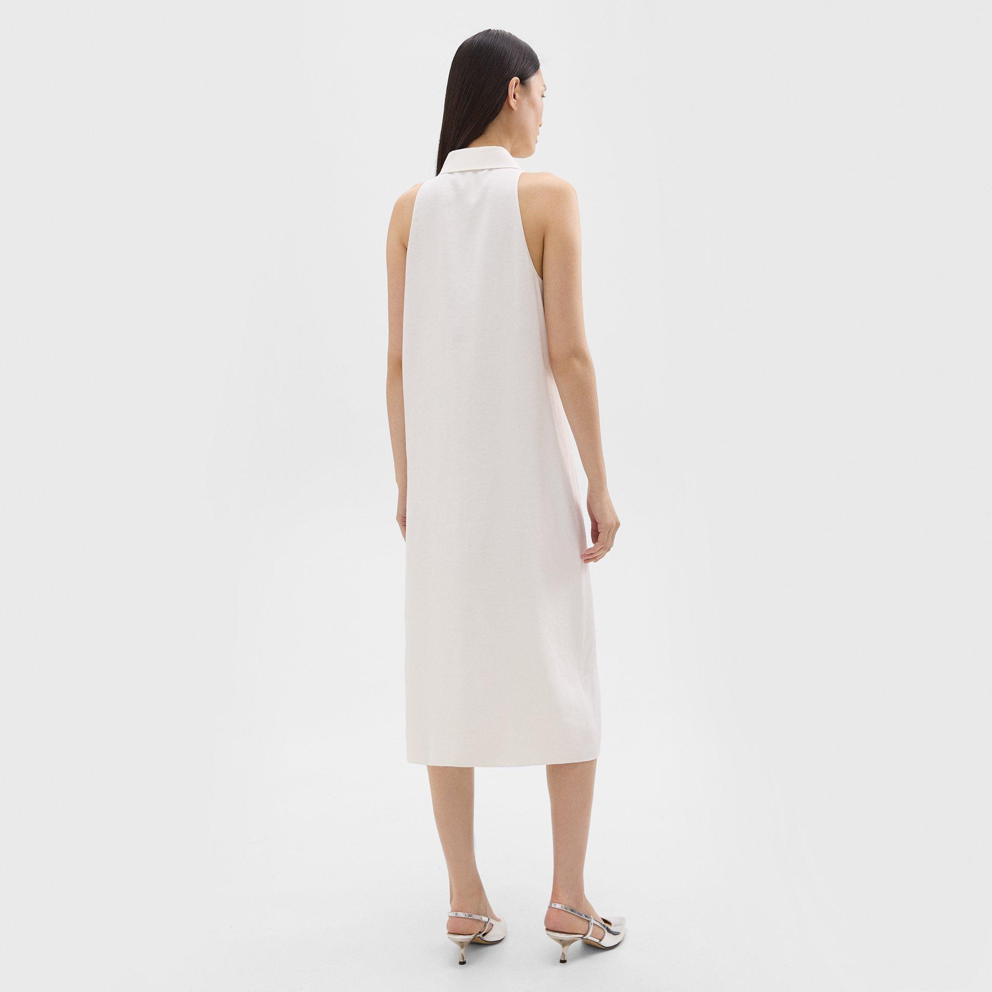 Halter Neck Shirt Dress in Linen-Viscose