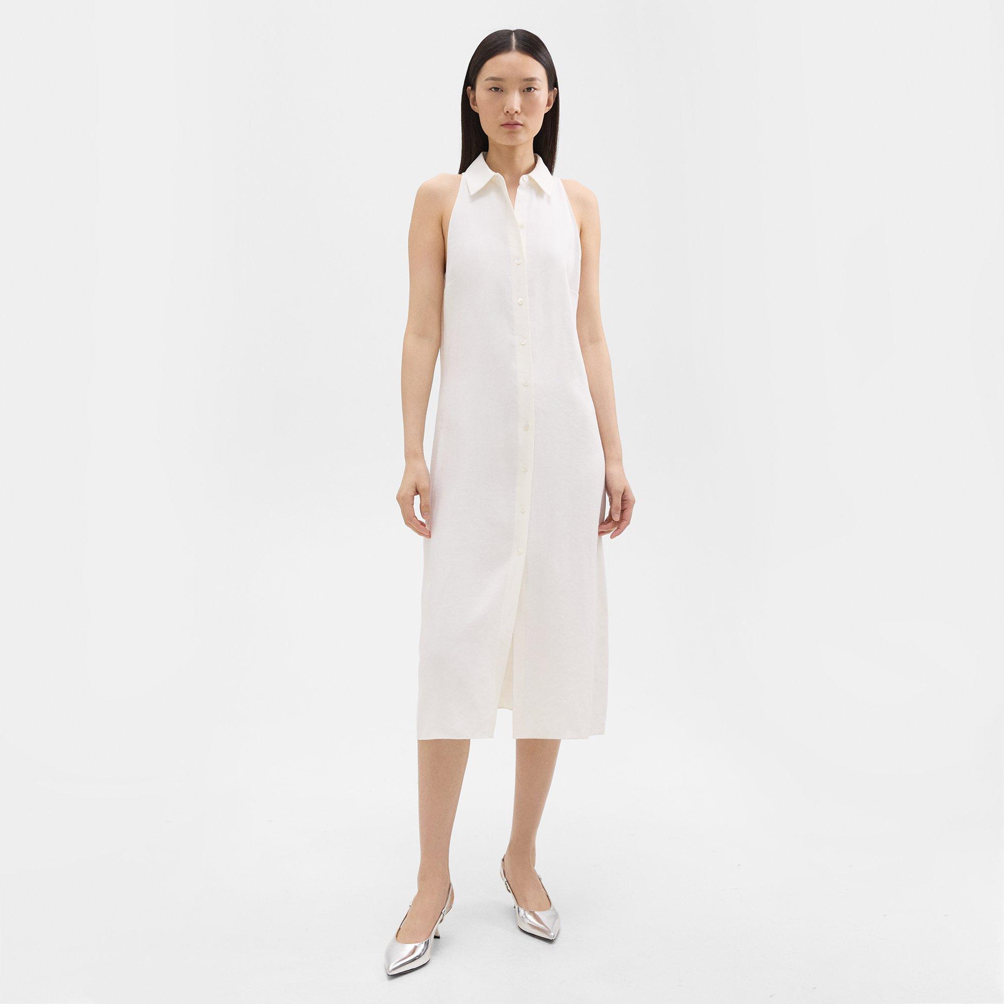 띠어리 Theory Halter Neck Shirt Dress in Linen-Viscose,IVORY