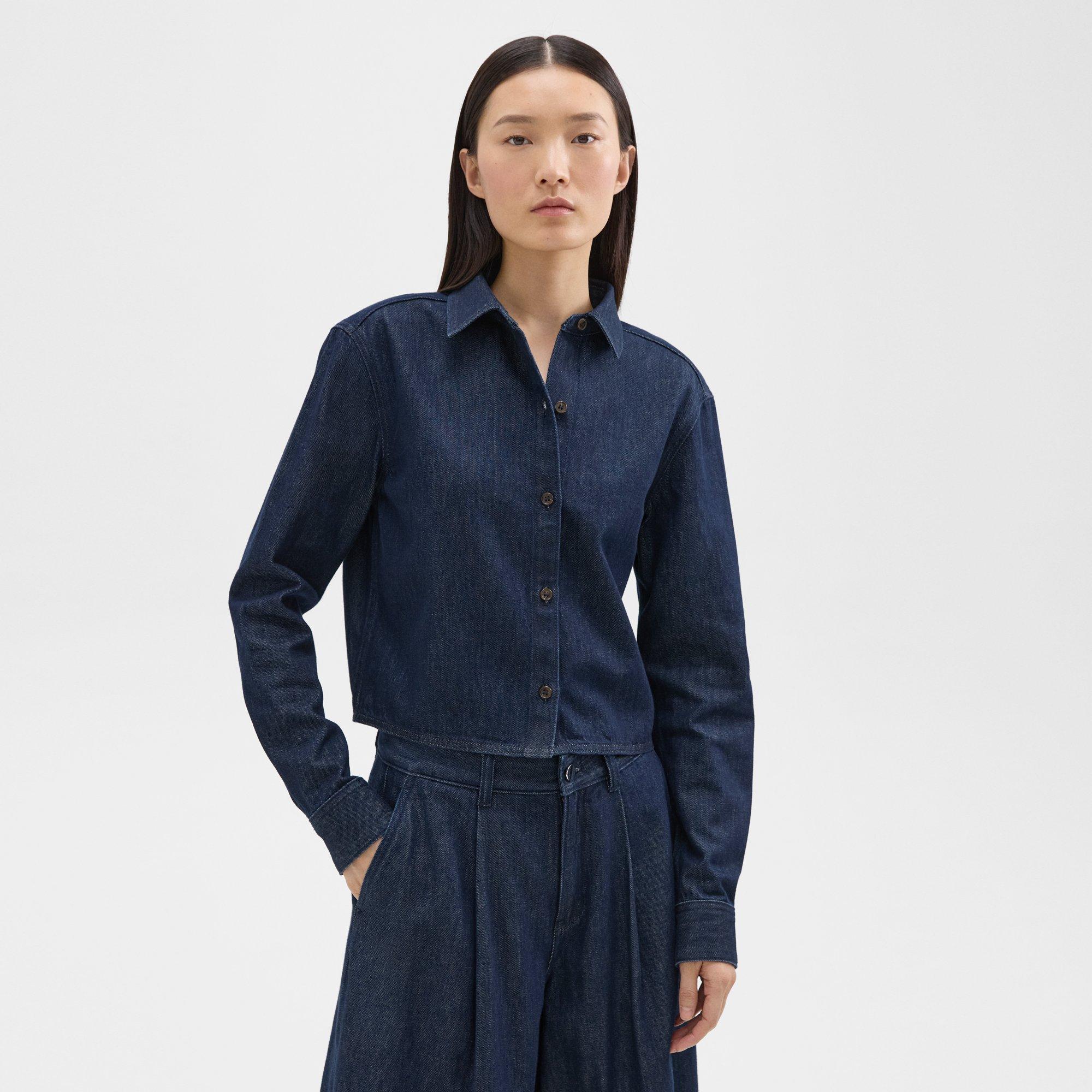 띠어리 Theory Cropped Shirt in Denim,INDIGO