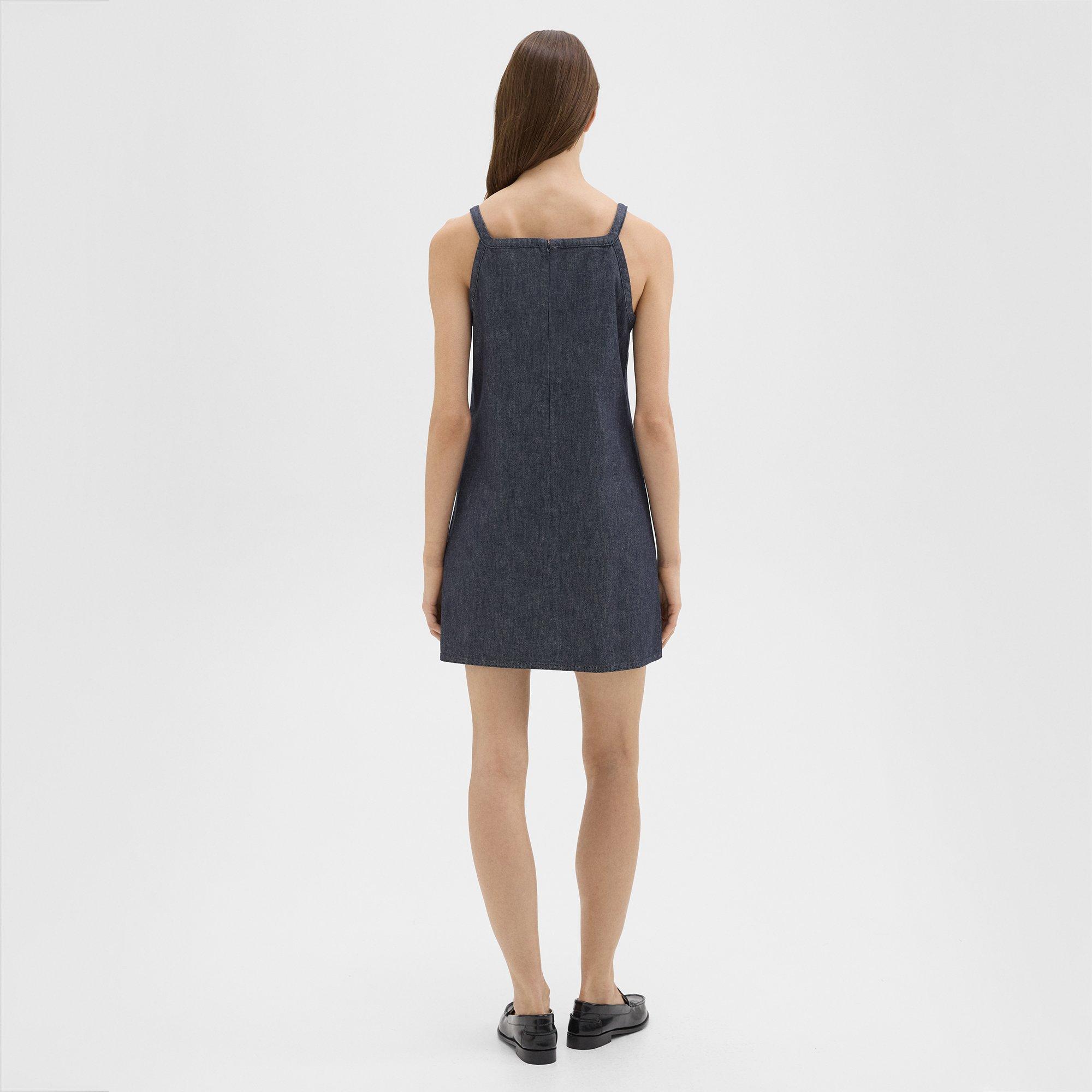 Square Neck Mini Dress in Crisp Denim