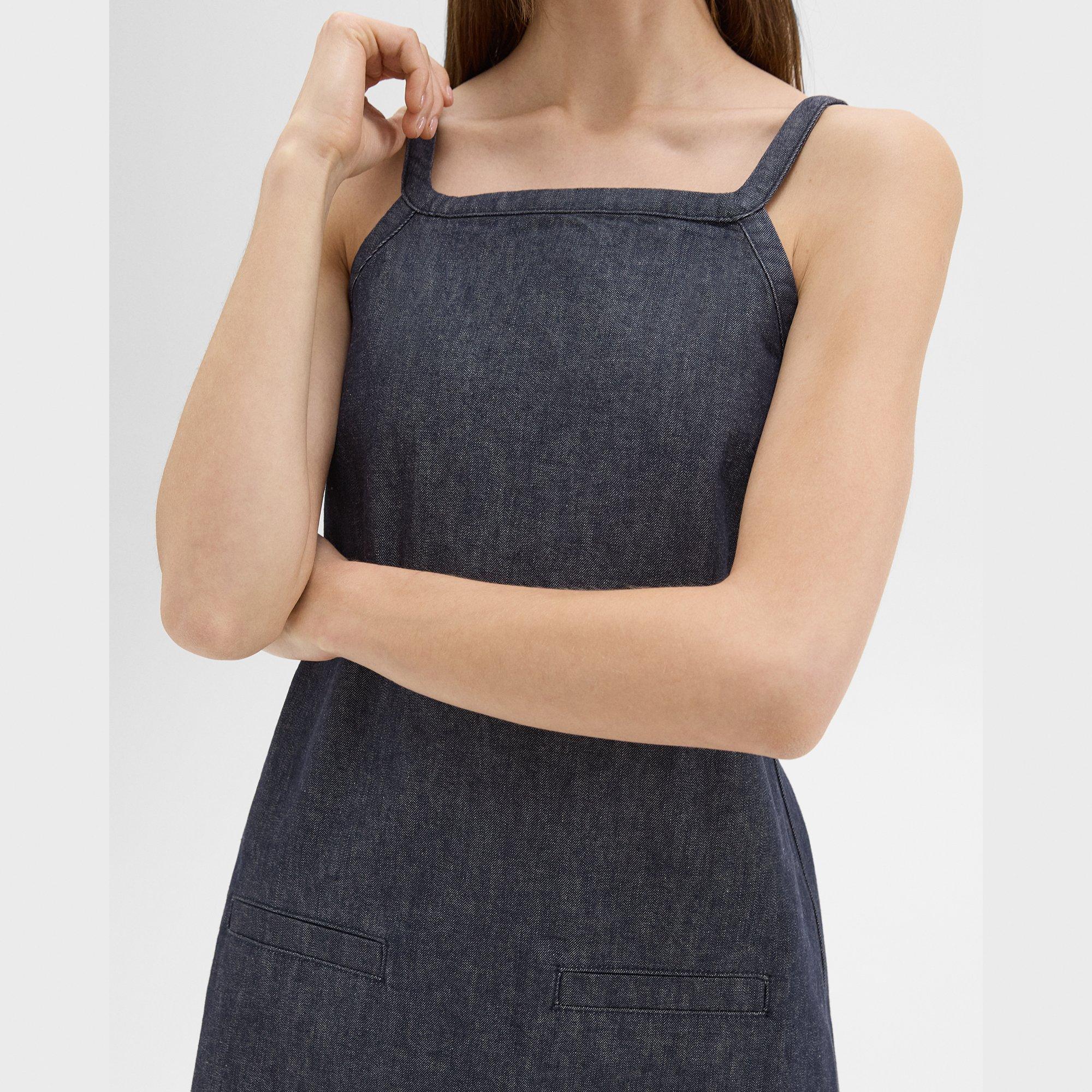 Square Neck Mini Dress in Crisp Denim