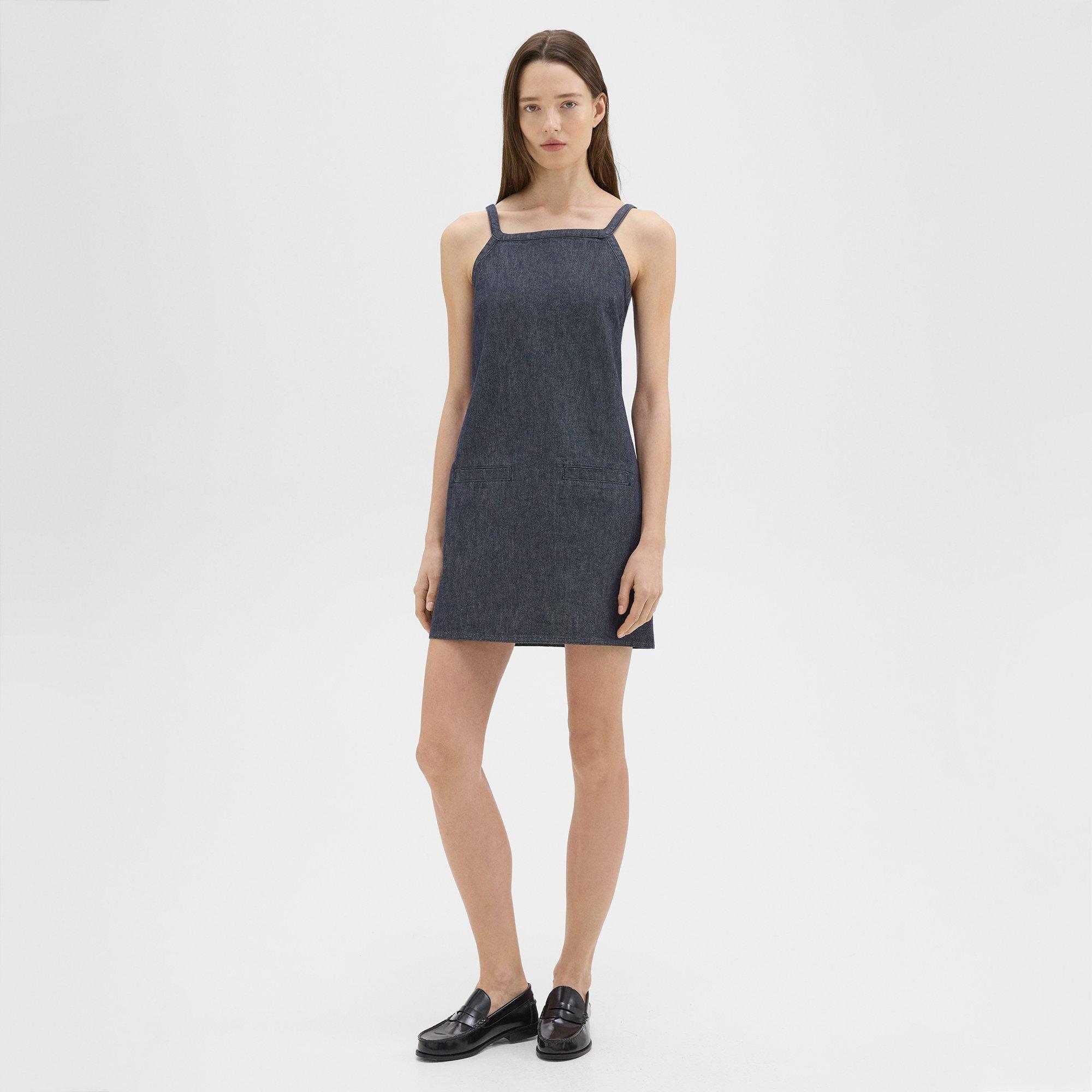 Square Neck Mini Dress in Crisp Denim