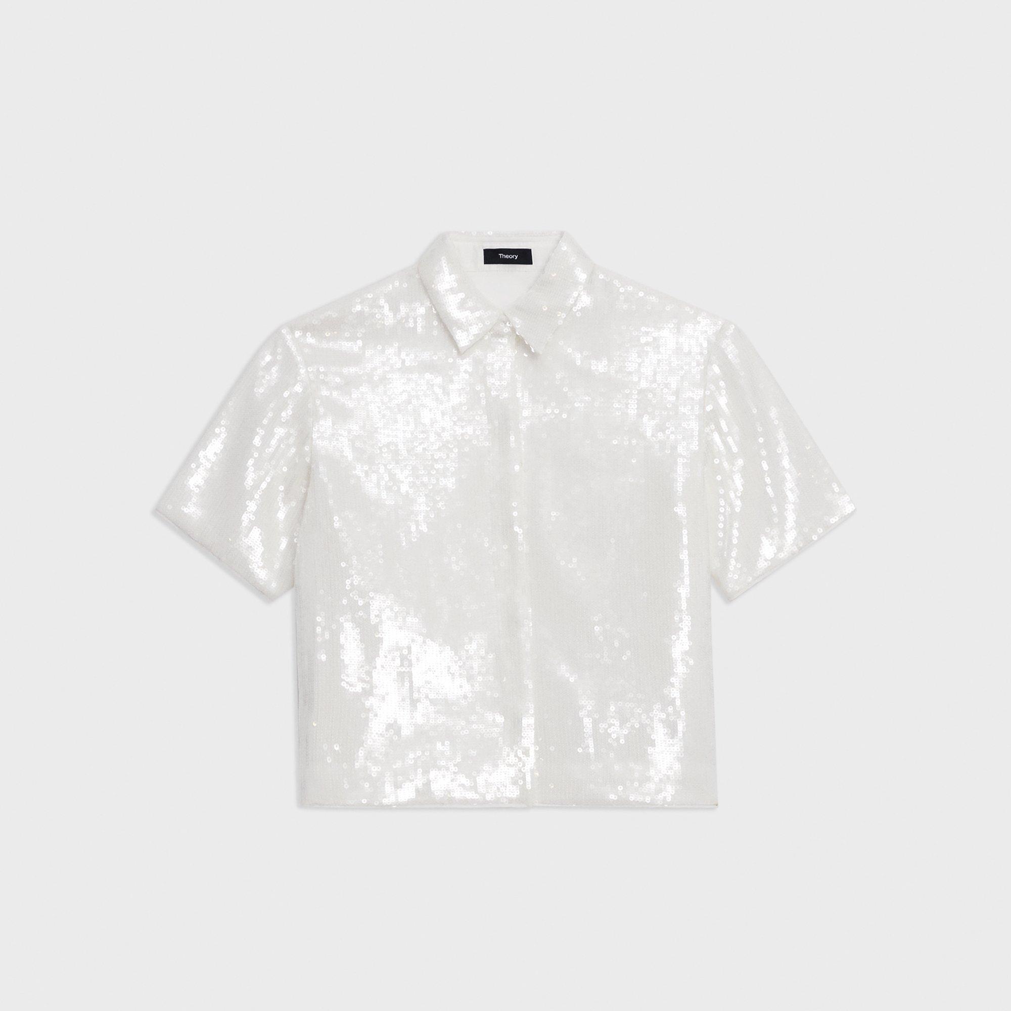 Cropped Short-Sleeve Shirt in Recycled Sequins