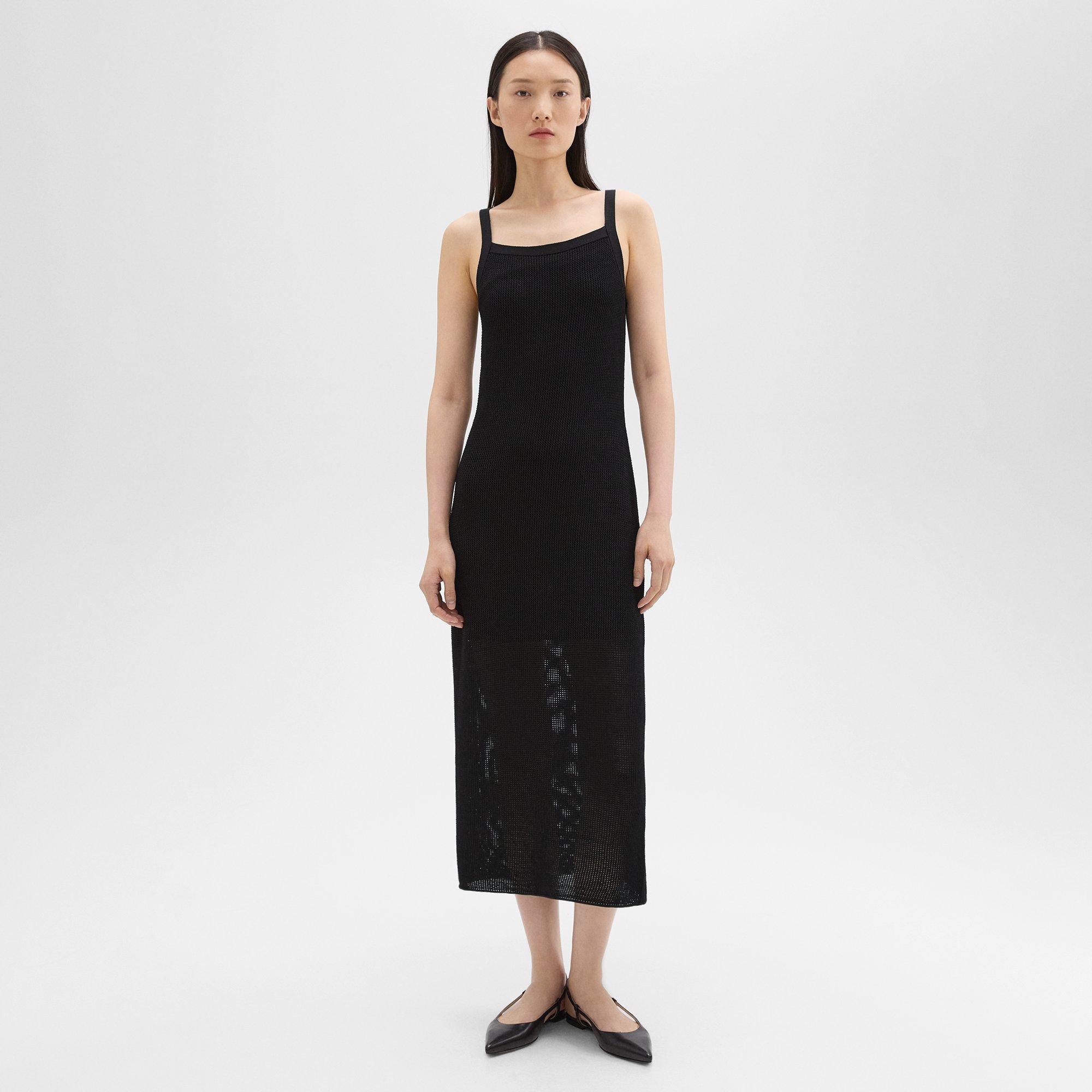 띠어리 Theory Pointelle Midi Dress in Crepe Knit,BLACK