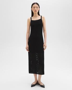 띠어리 Theory Pointelle Midi Dress in Crepe Knit,BLACK