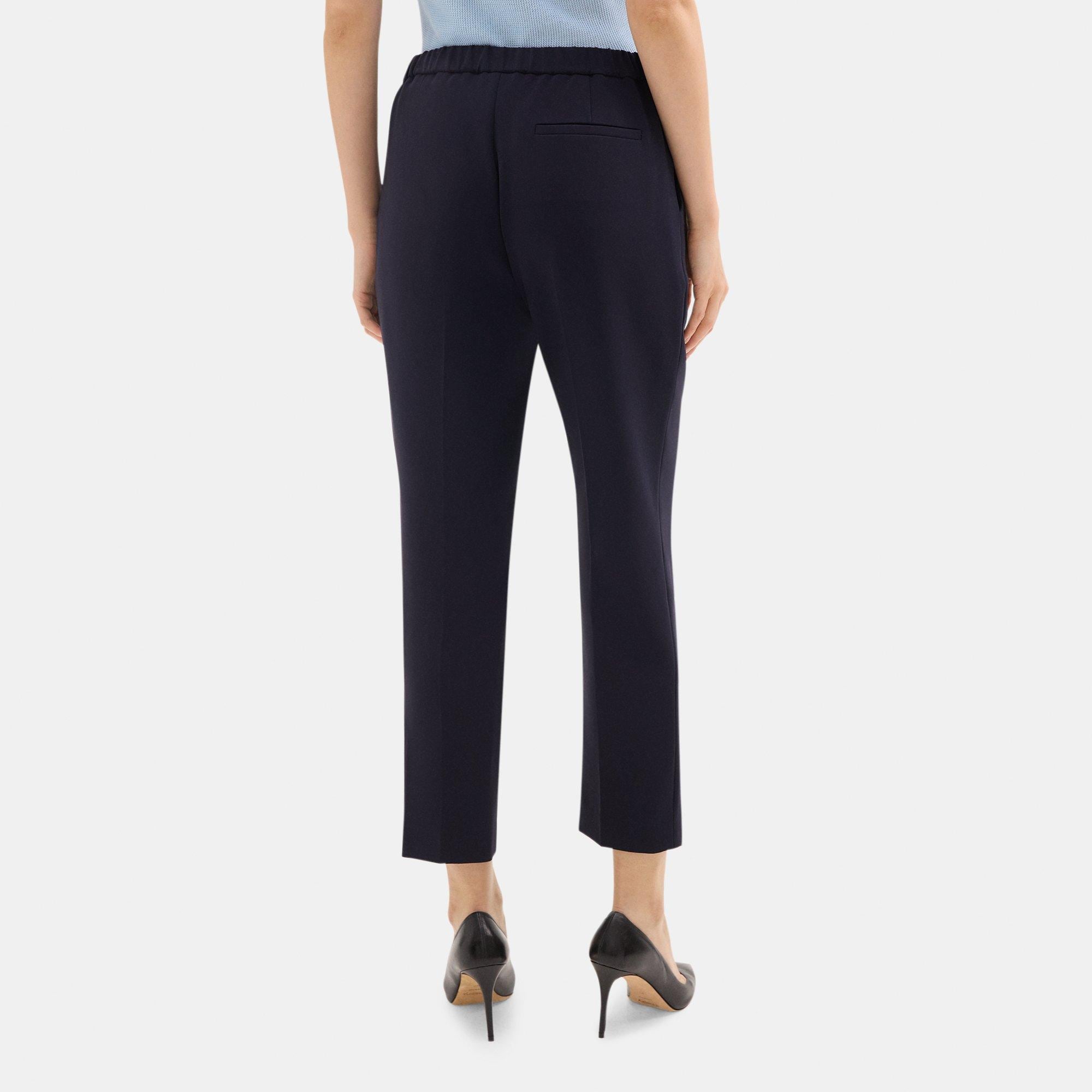 Slim Cropped Pull-On Pant in Stretch Linen-Blend