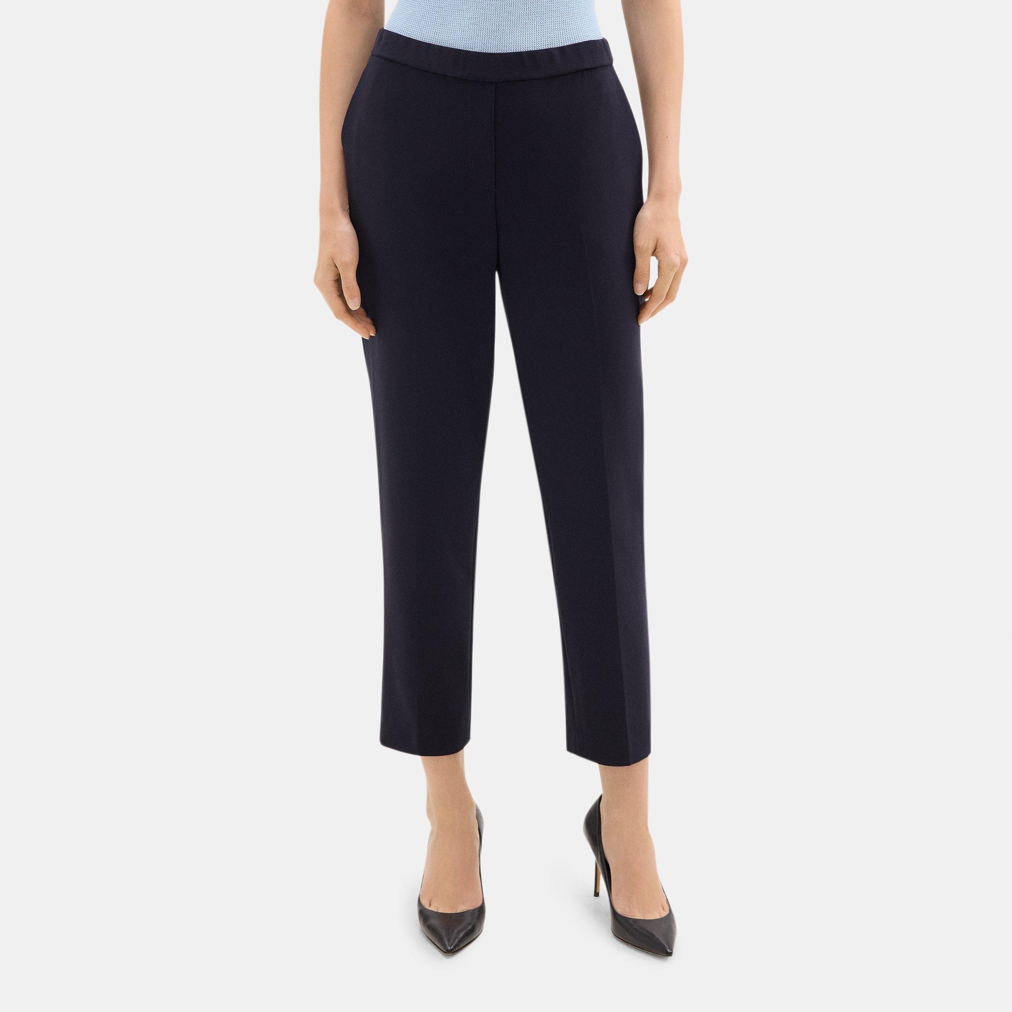 Slim Cropped Pull-On Pant in Stretch Linen-Blend
