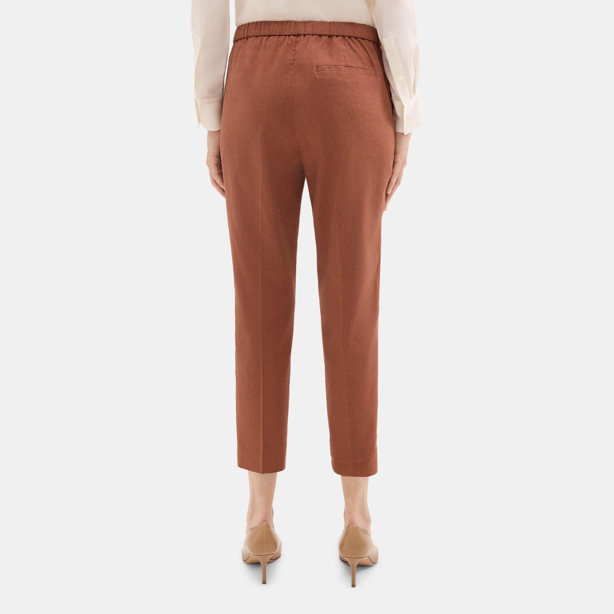 Slim Cropped Pull-On Pant in Stretch Linen-Blend