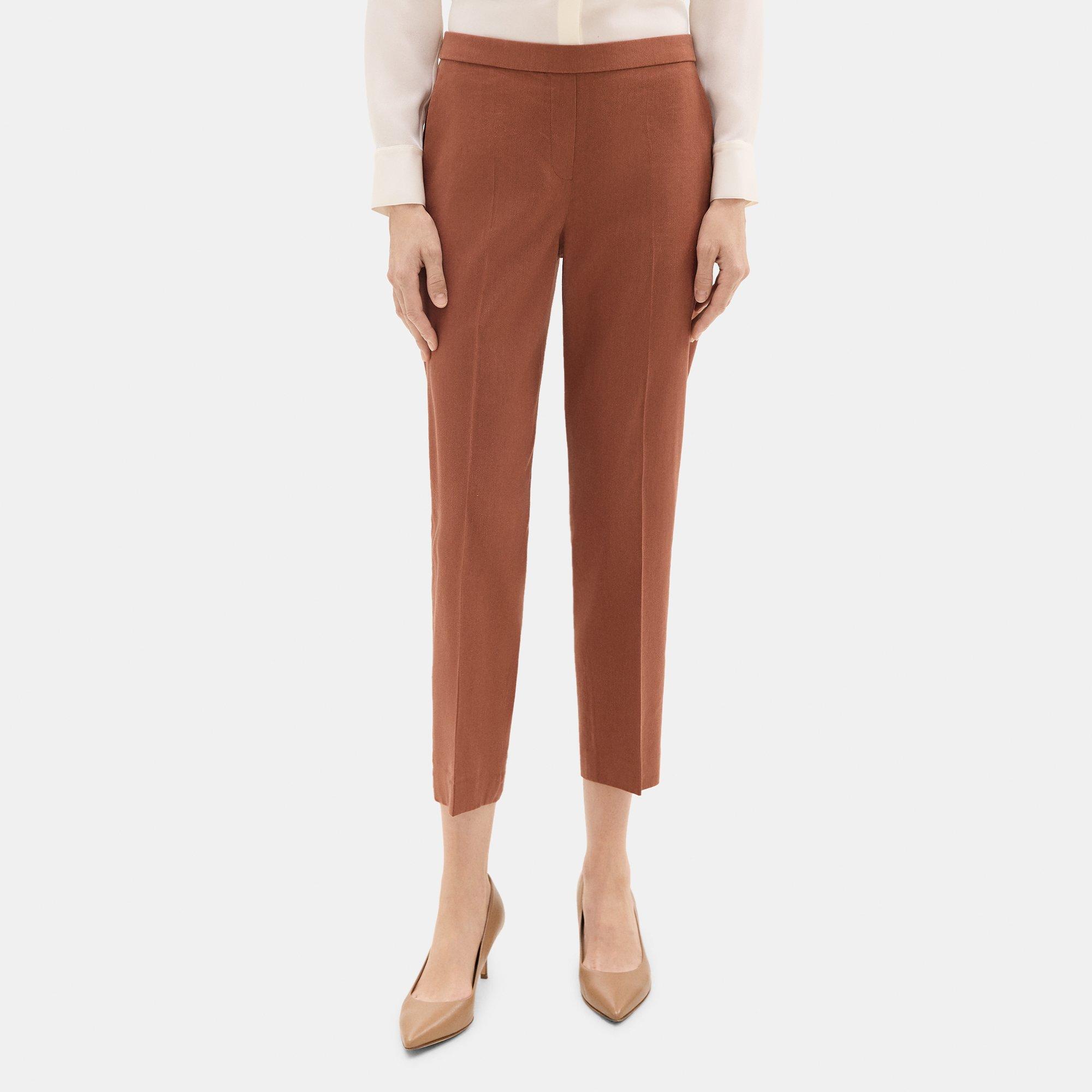 Slim Cropped Pull-On Pant in Stretch Linen-Blend