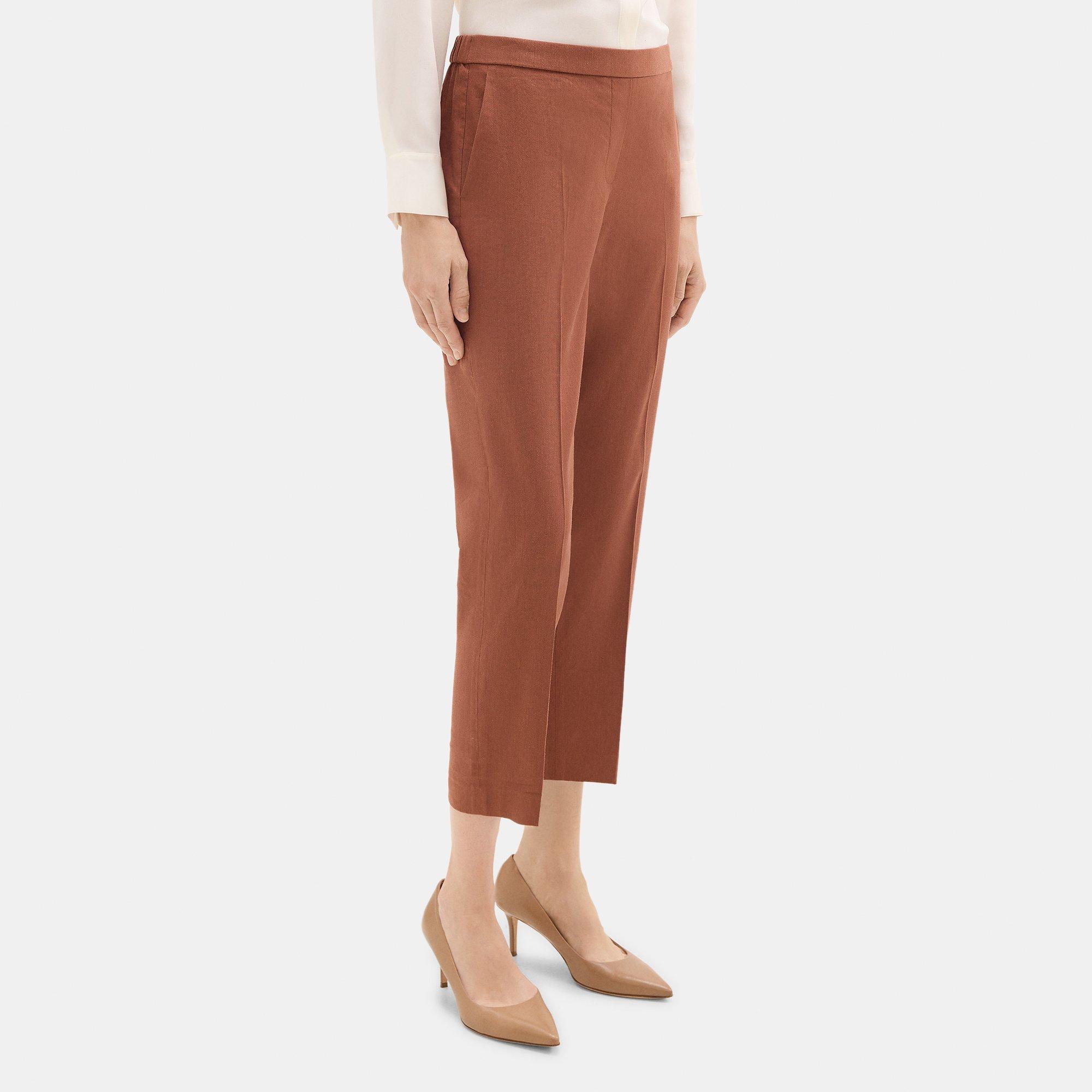 Slim Cropped Pull-On Pant in Stretch Linen-Blend