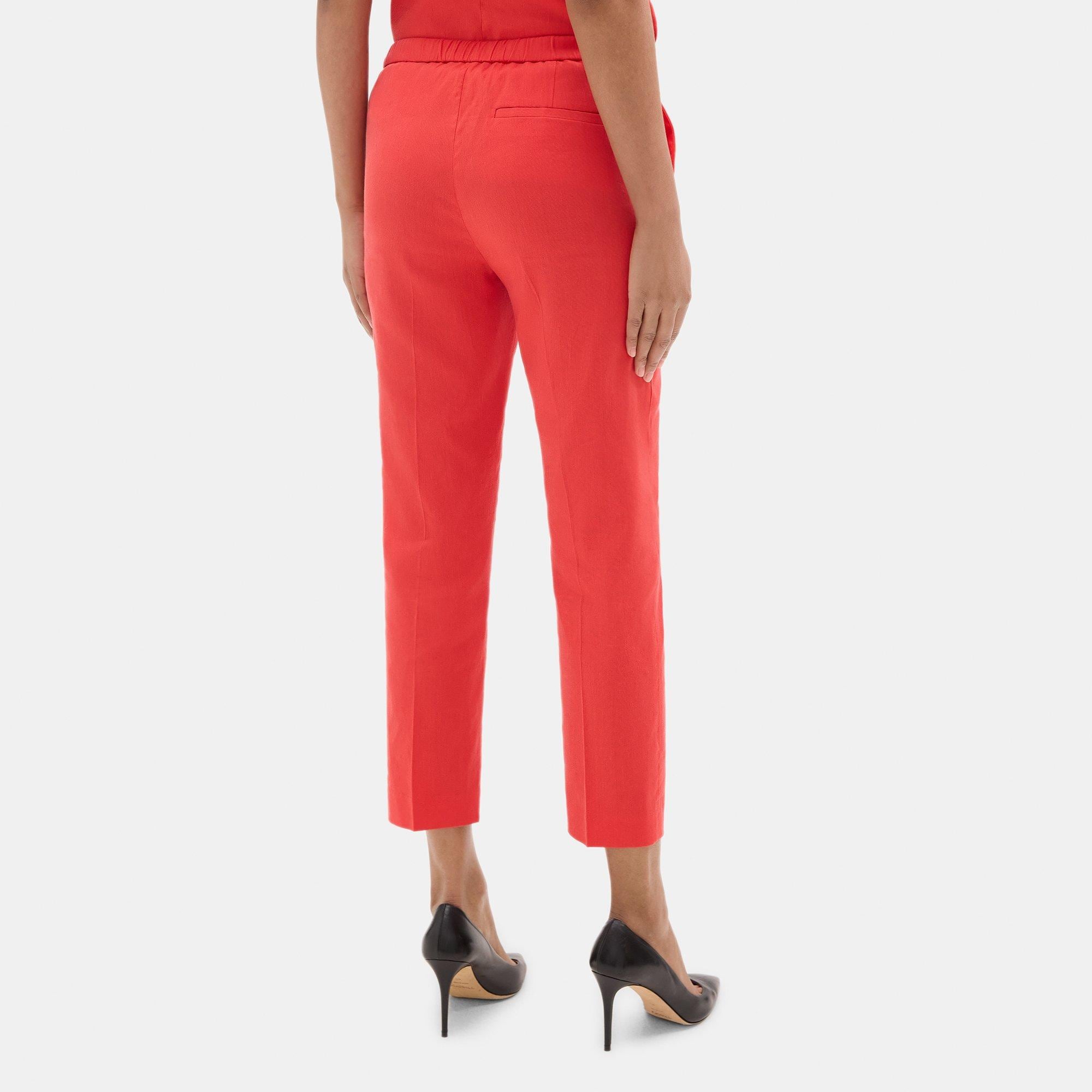 Slim Cropped Pull-On Pant in Stretch Linen-Blend