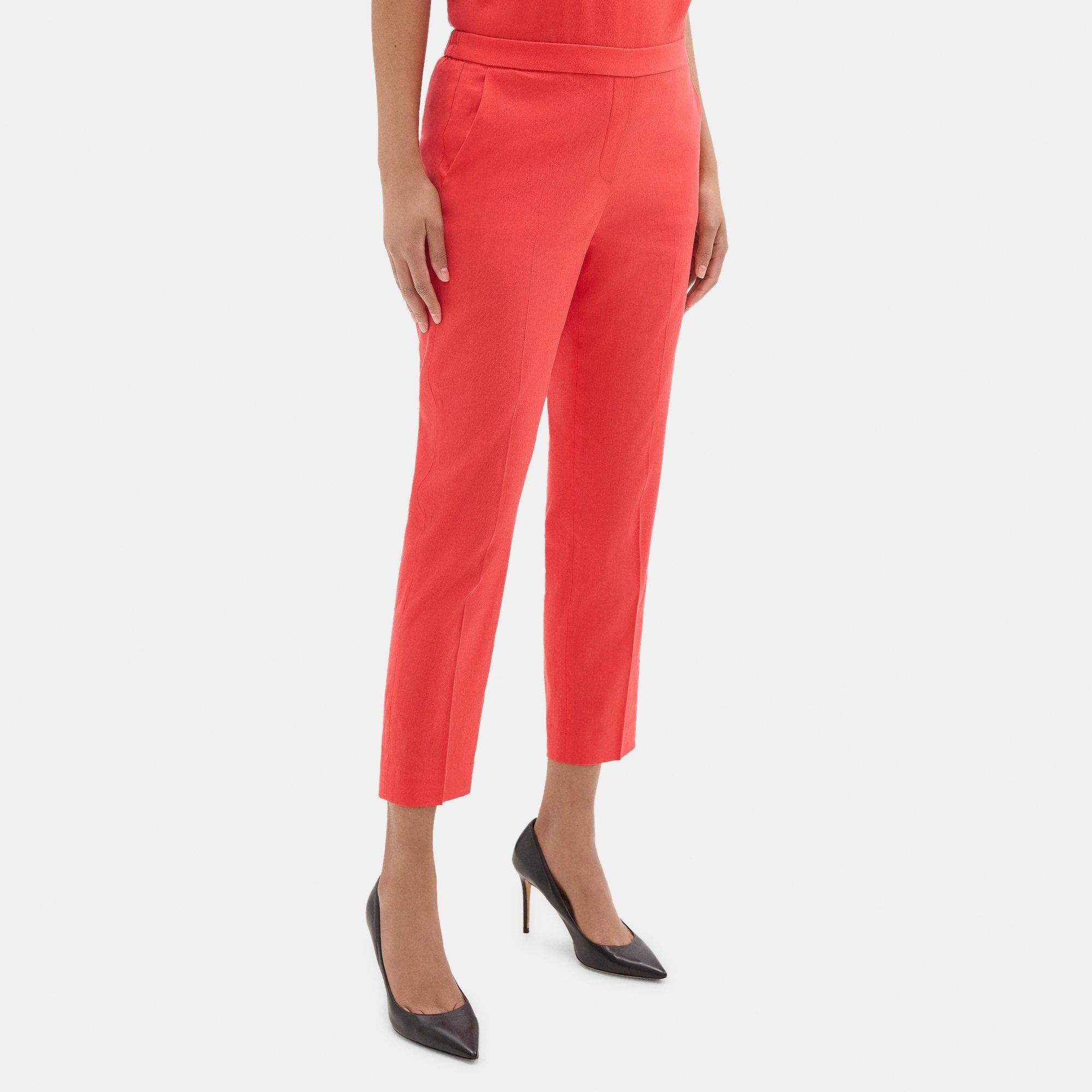 Slim Cropped Pull-On Pant in Stretch Linen-Blend