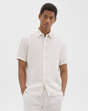 띠어리 Theory Irving Short-Sleeve Shirt in Relaxed Linen,WHITE/SAND