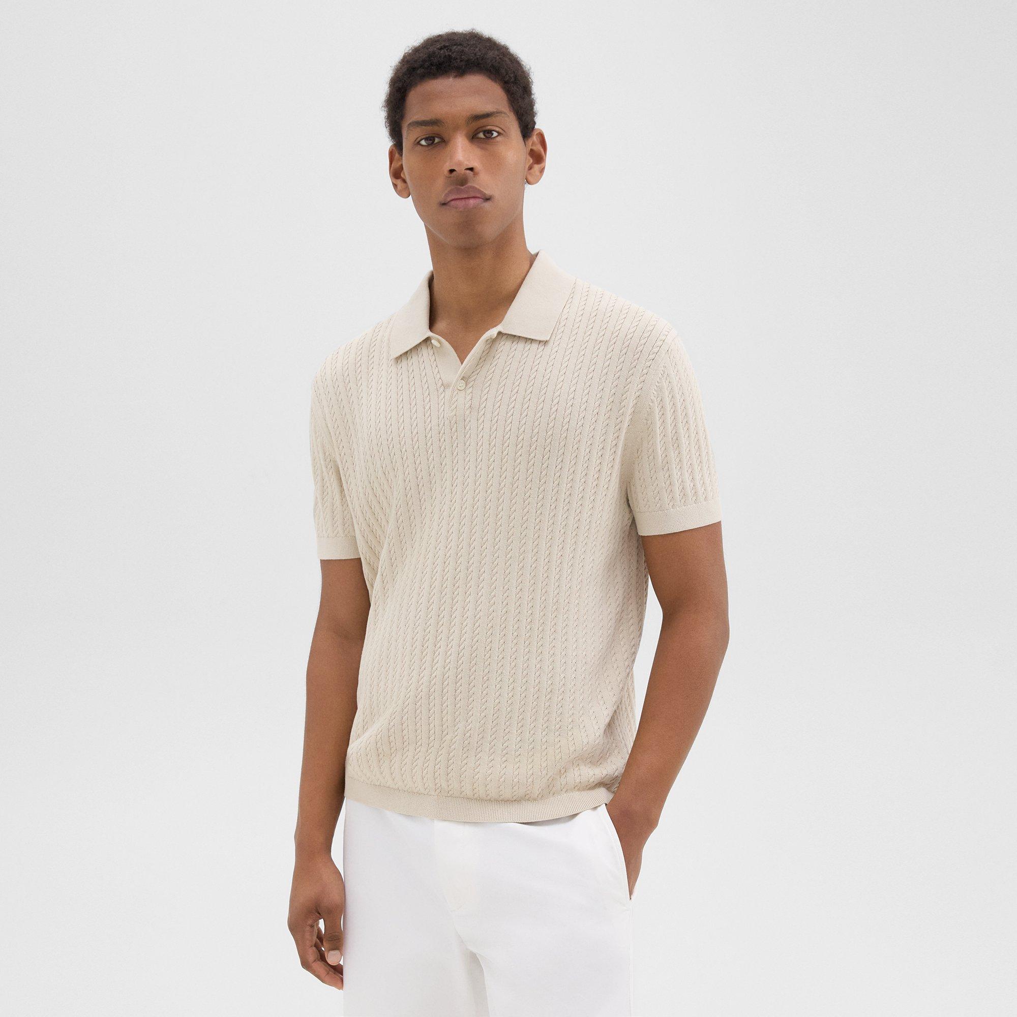 띠어리 Theory Cable Knit Polo in Cotton,NEW SAND