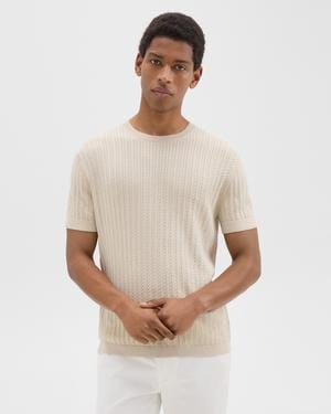 띠어리 Theory Cable Knit Short-Sleeve Sweater in Cotton,NEW SAND