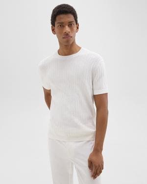 띠어리 Theory Cable Knit Short-Sleeve Sweater in Cotton,IVORY