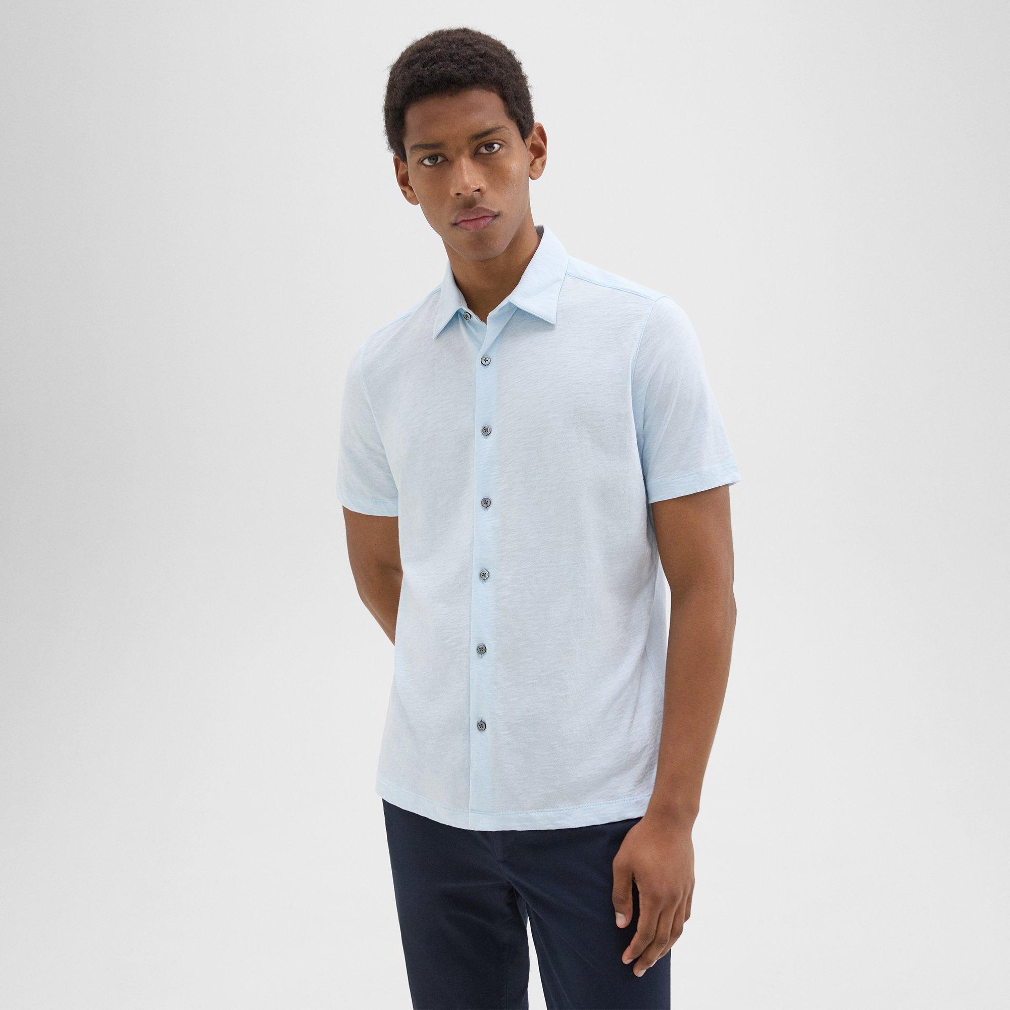 띠어리 Theory Noran Short-Sleeve Shirt in Slub Cotton,SKYLIGHT