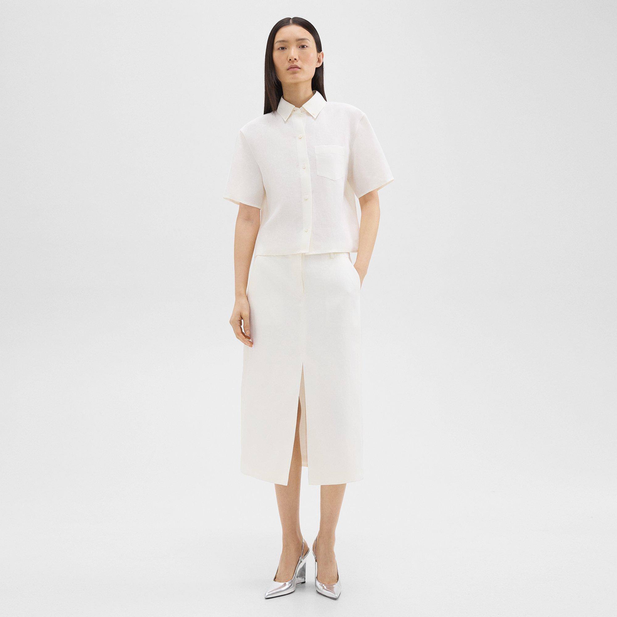 Midi Trouser Skirt in Galena Linen