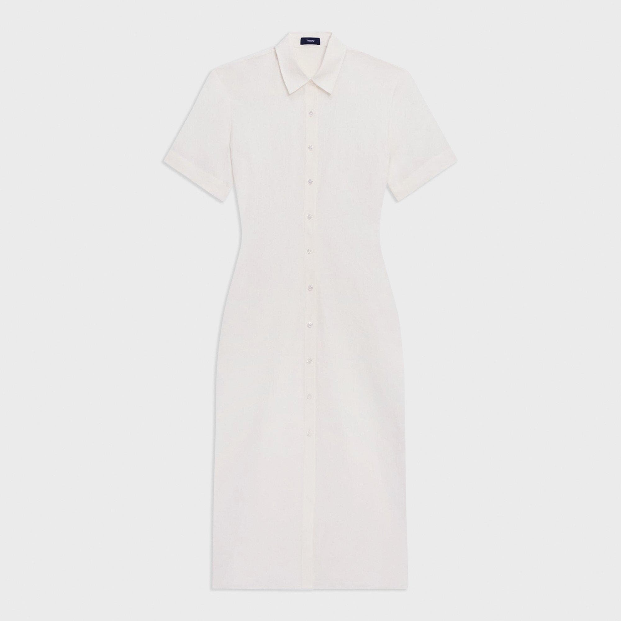 Short-Sleeve Shirt Dress in Galena Linen