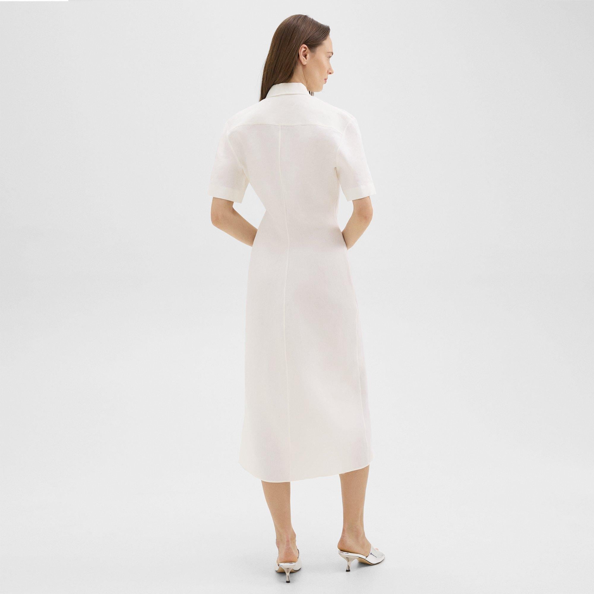 Short-Sleeve Shirt Dress in Galena Linen