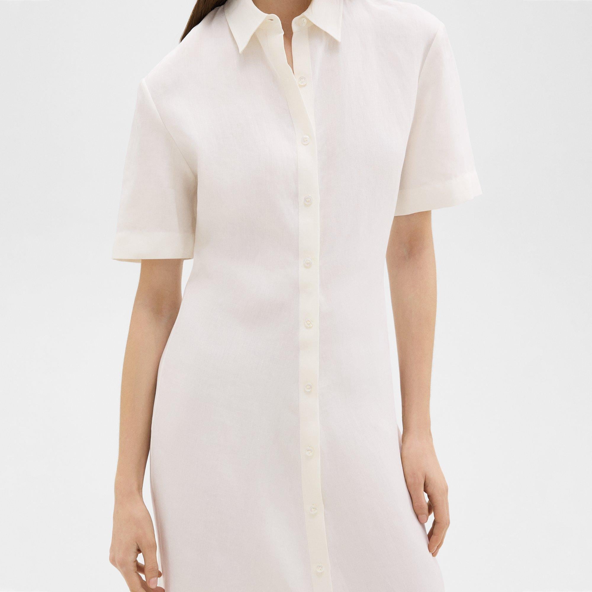 Short-Sleeve Shirt Dress in Galena Linen