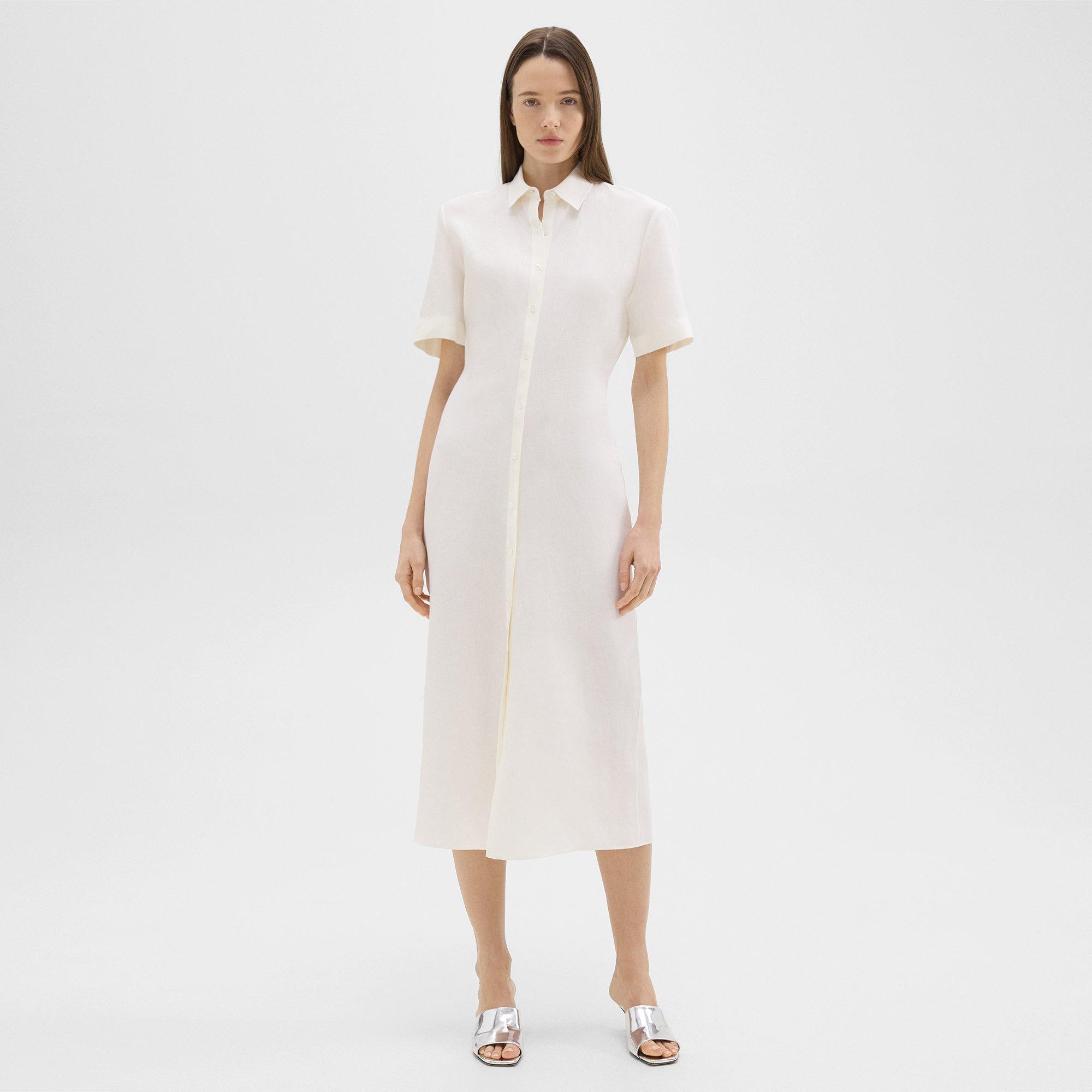 Short-Sleeve Shirt Dress in Galena Linen