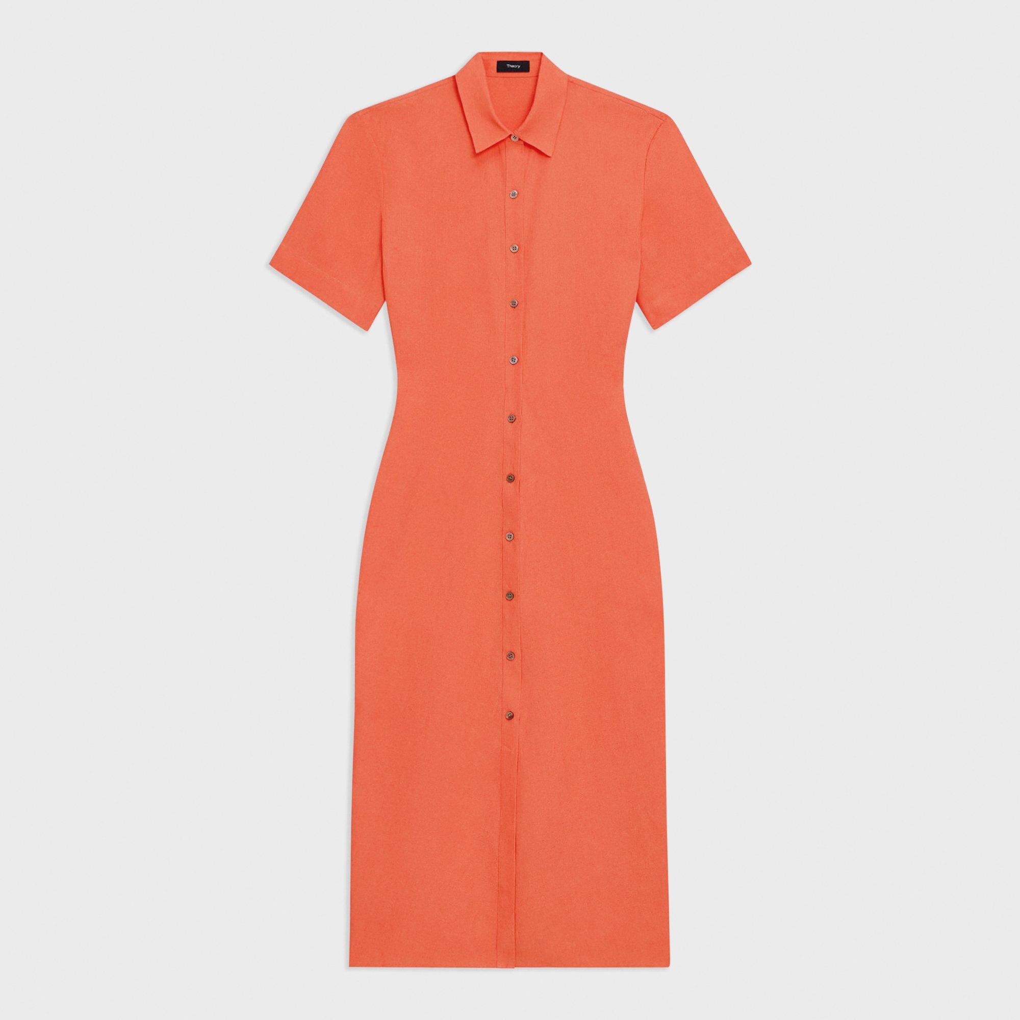 Short-Sleeve Shirt Dress in Galena Linen