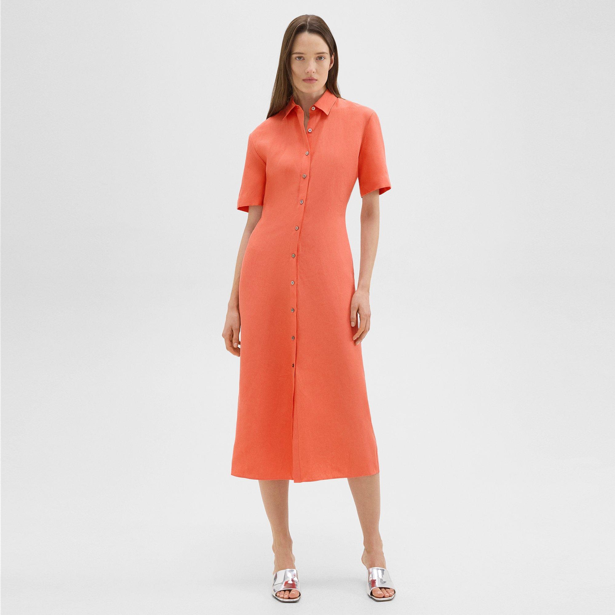 Short-Sleeve Shirt Dress in Galena Linen