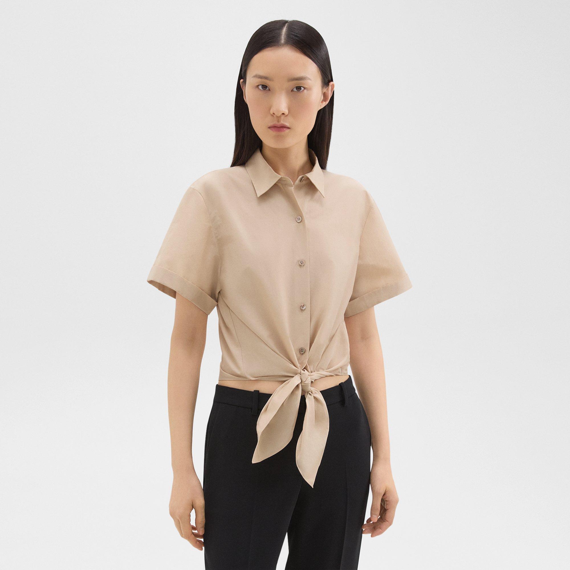 Tie-Front Blouse in Cotton-Blend