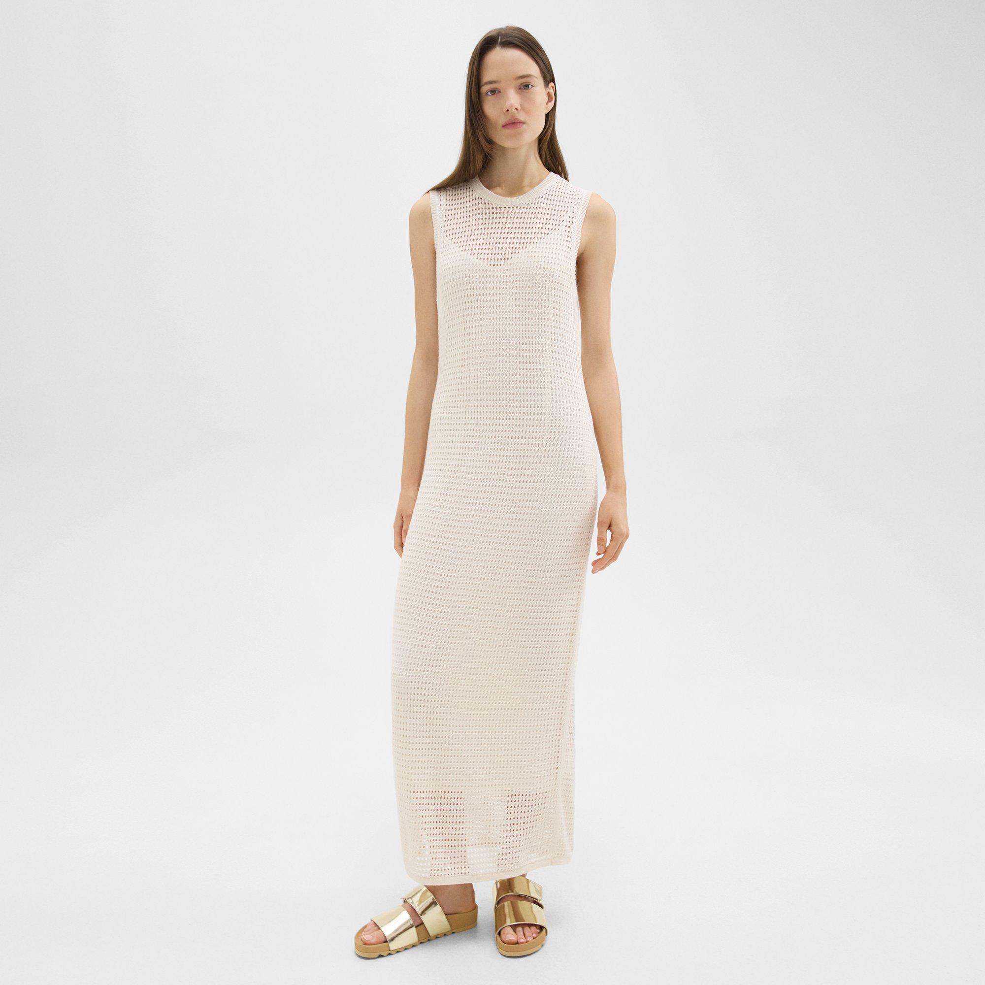 Mesh-Maxikleid aus Leinen-Viskose