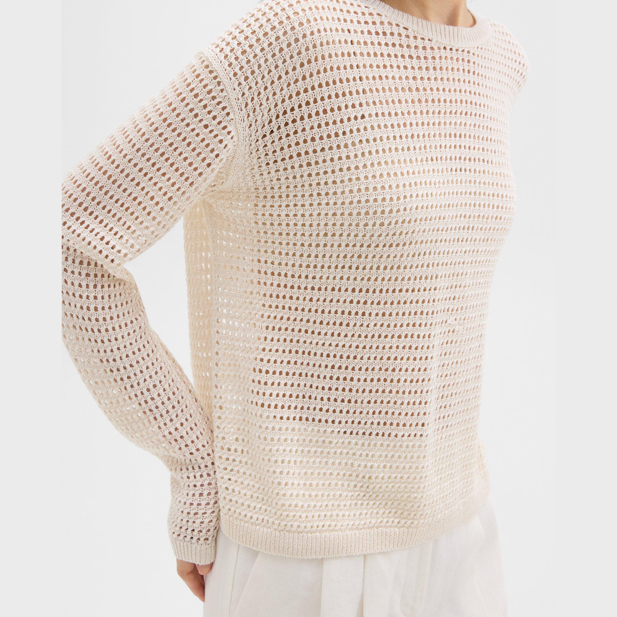 Pull à Manches Longues en Maille de Lin et Viscose