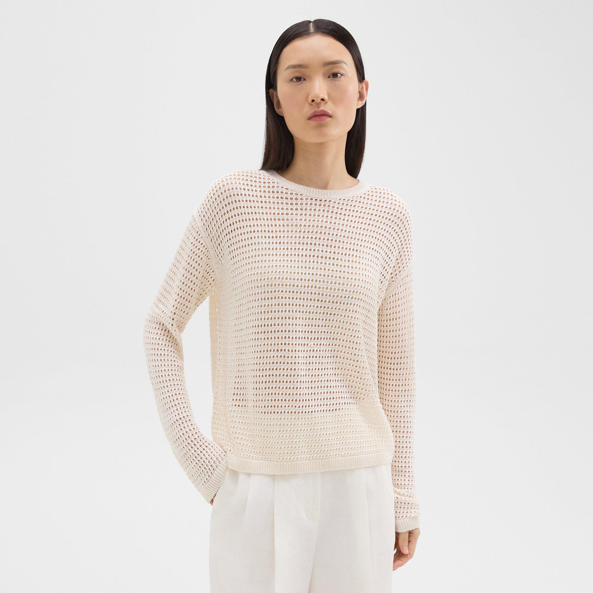 Mesh Long-Sleeve Sweater in Linen-Viscose