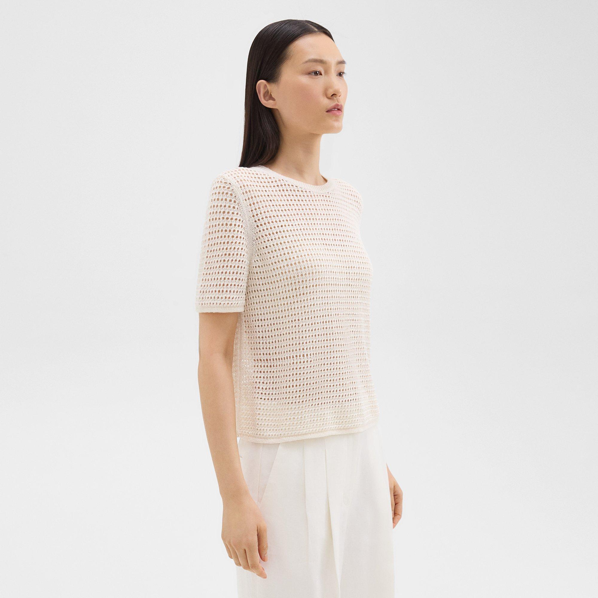 Mesh Short-Sleeve Tee in Linen-Viscose