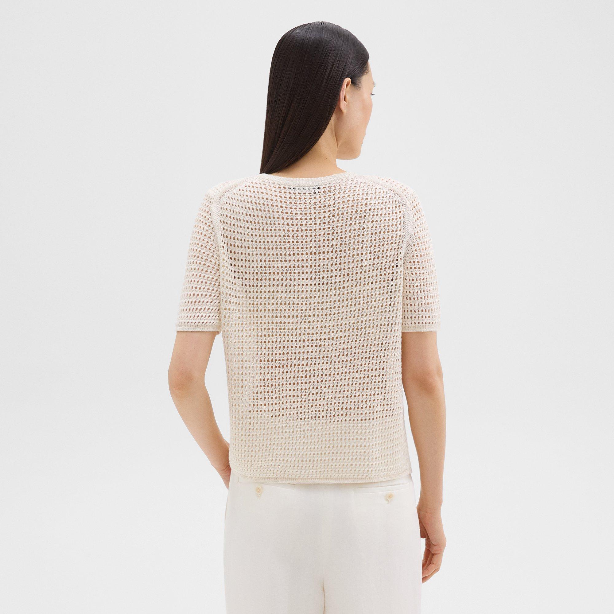 Mesh Short-Sleeve Tee in Linen-Viscose