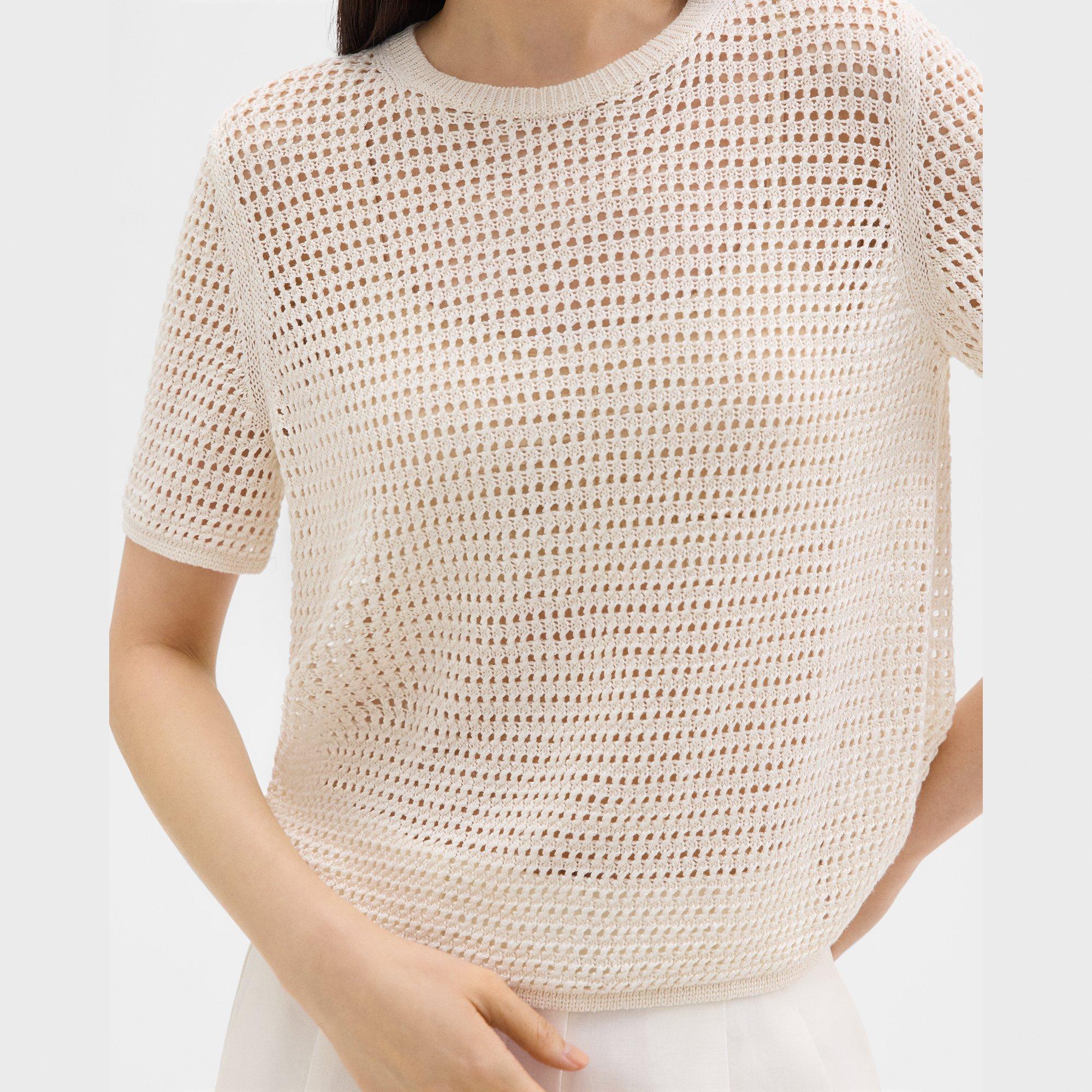 Mesh Short-Sleeve Tee in Linen-Viscose