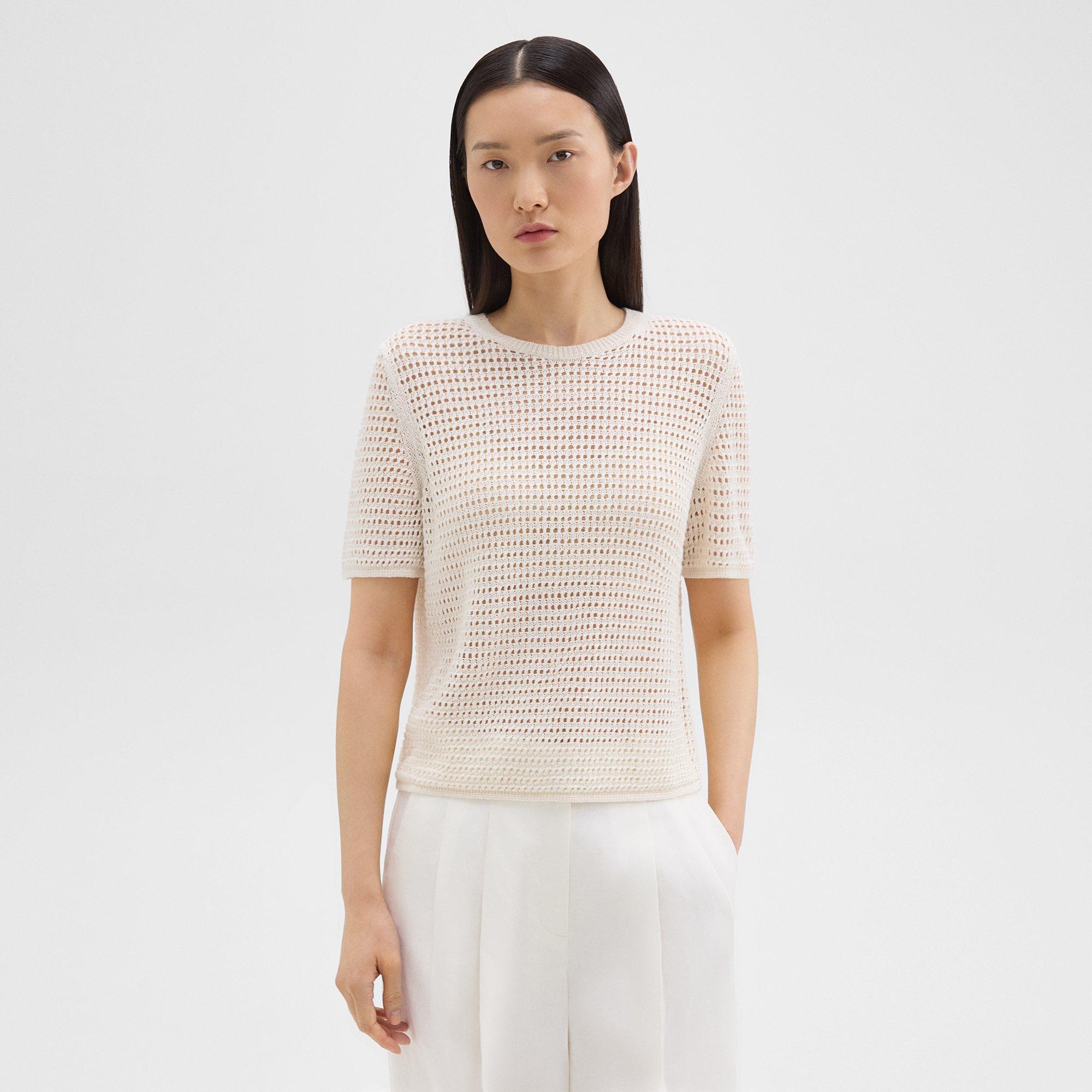 Mesh Short-Sleeve Tee in Linen-Viscose