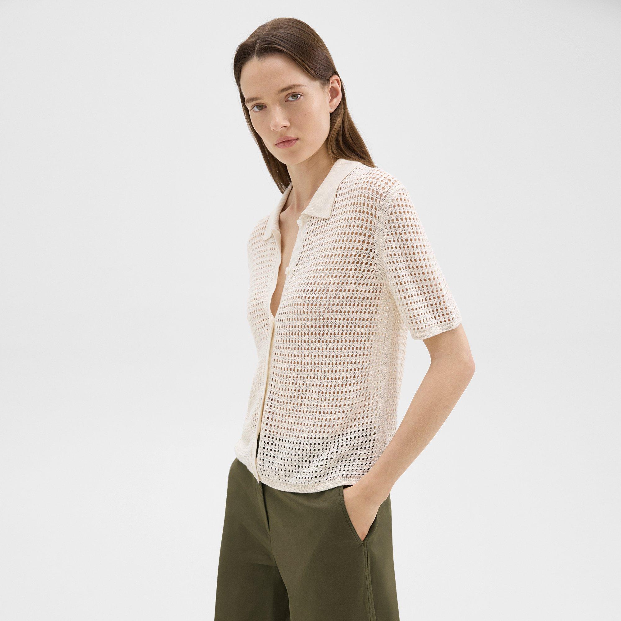 Mesh Short-Sleeve Shirt in Linen-Viscose