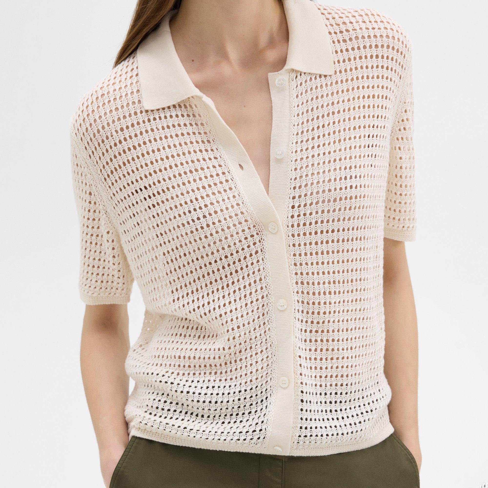 Mesh Short-Sleeve Shirt in Linen-Viscose